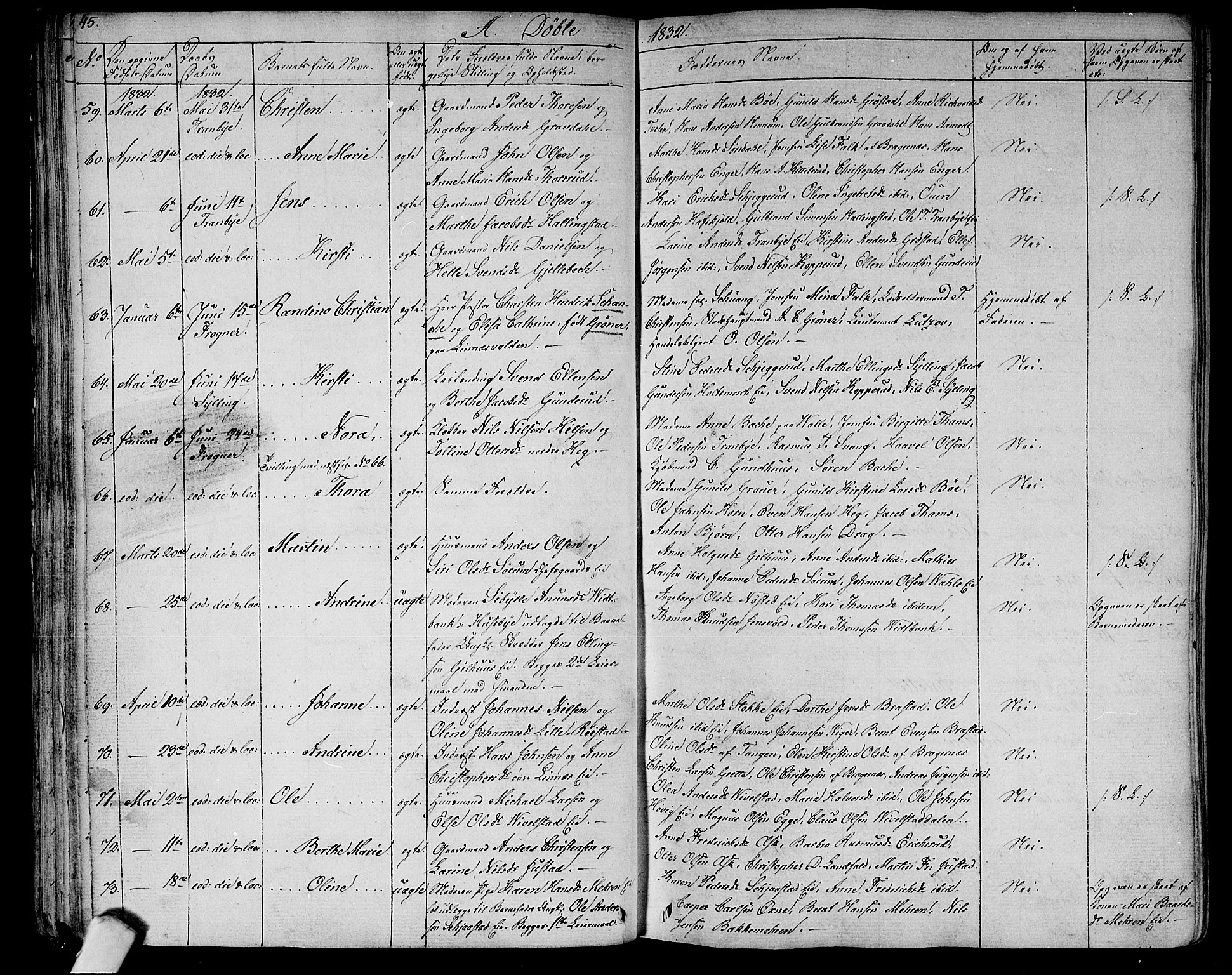 Lier kirkebøker, AV/SAKO-A-230/F/Fa/L0010: Parish register (official) no. I 10, 1827-1843, p. 45