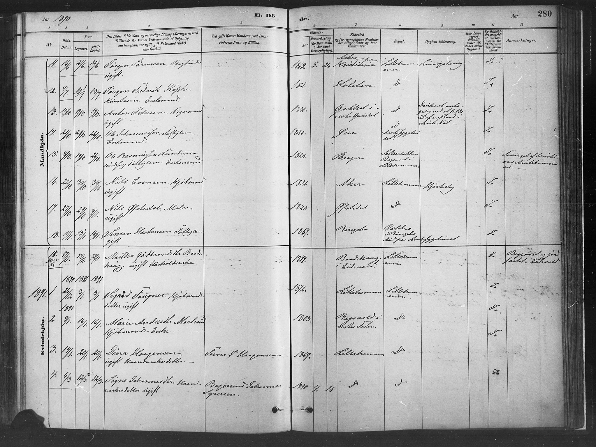 Fåberg prestekontor, SAH/PREST-086/H/Ha/Haa/L0010: Parish register (official) no. 10, 1879-1900, p. 280