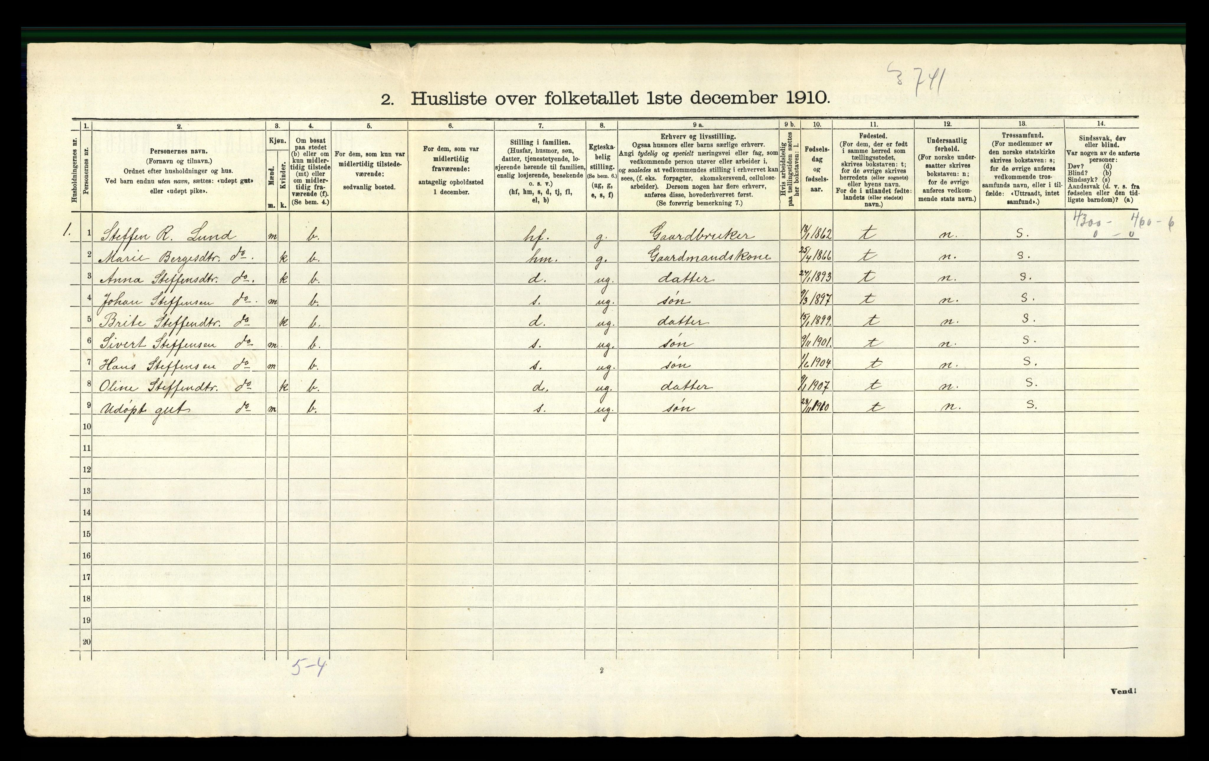 RA, 1910 census for Eid, 1910, p. 46