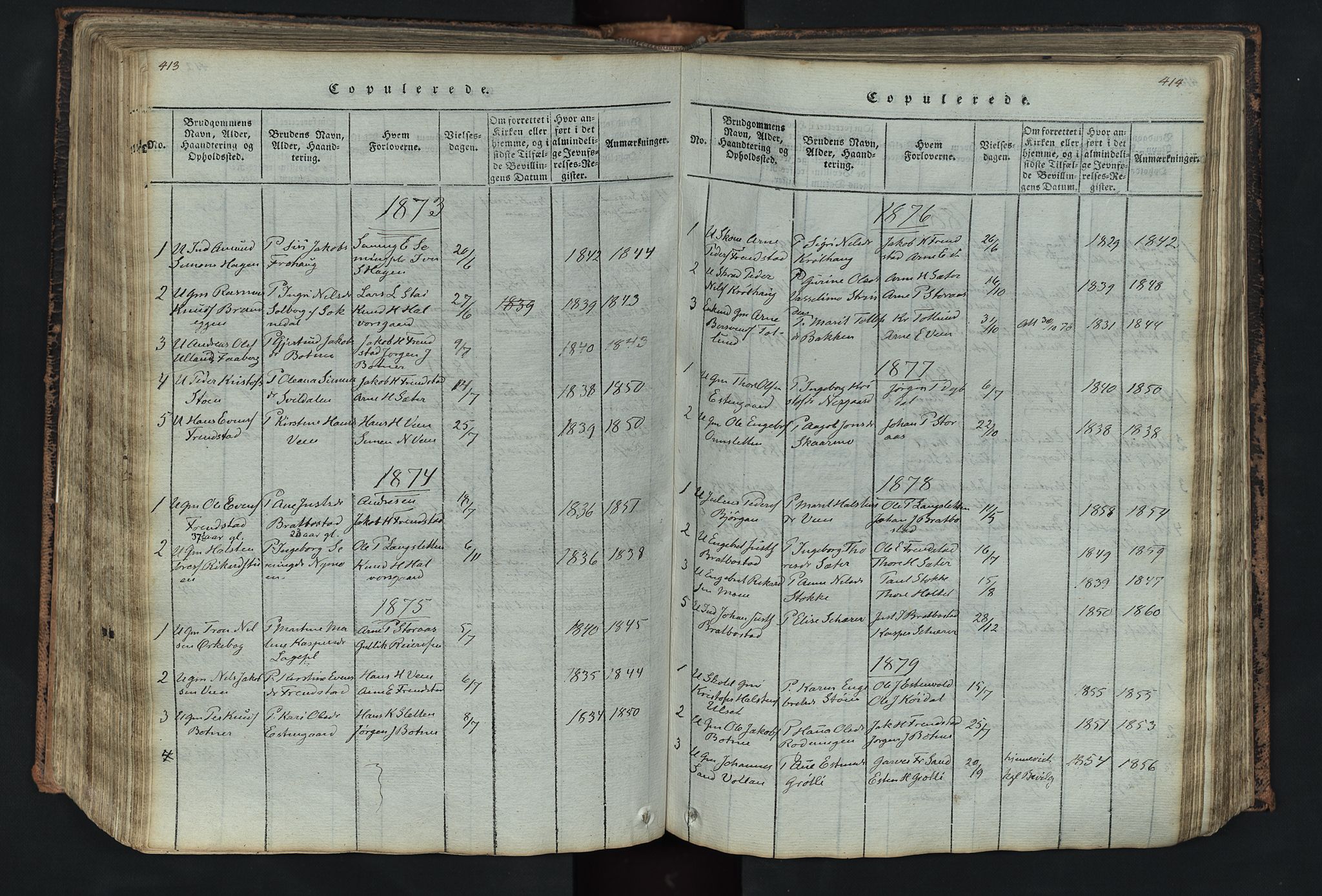 Kvikne prestekontor, SAH/PREST-064/H/Ha/Hab/L0001: Parish register (copy) no. 1, 1815-1895, p. 413-414
