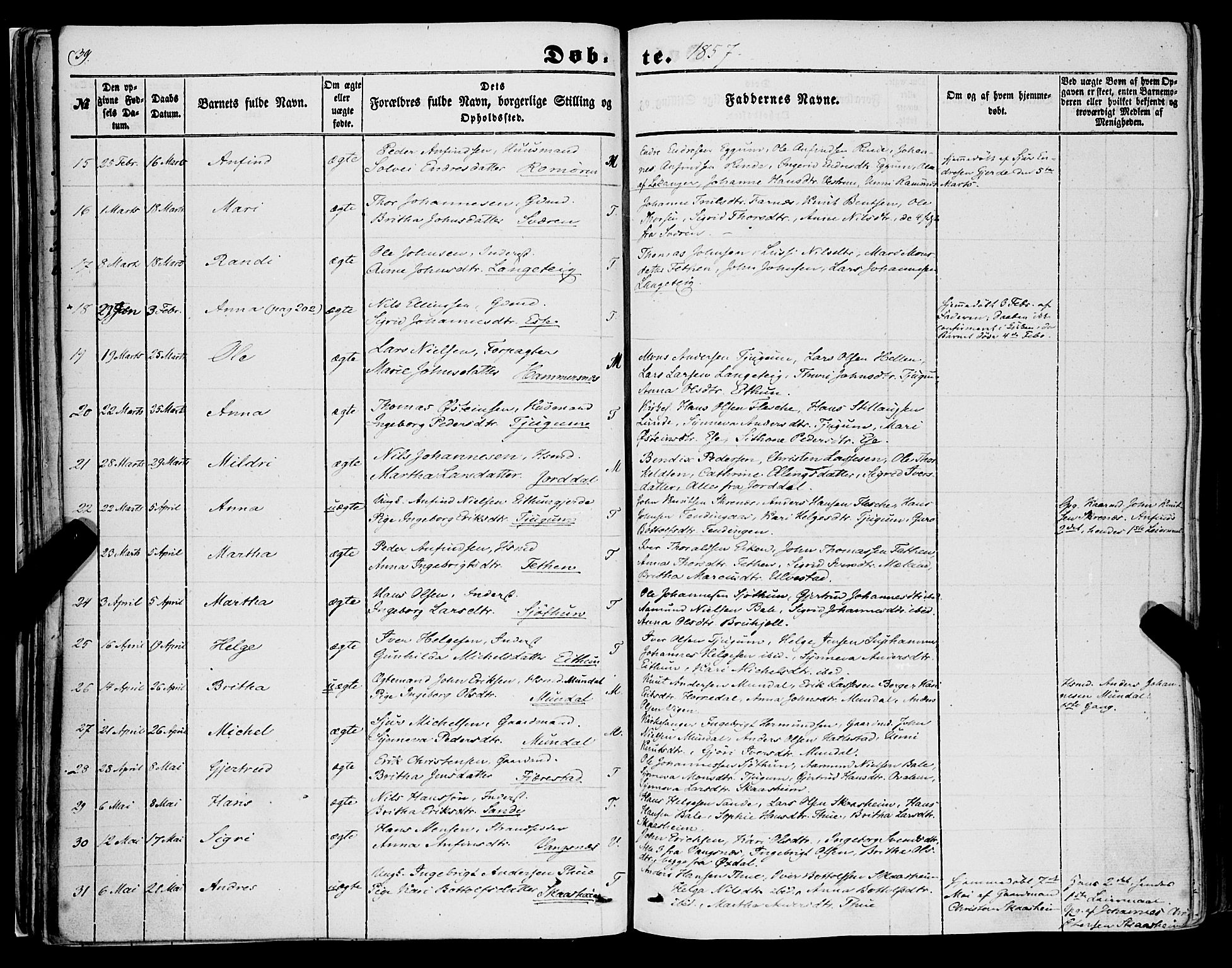 Balestrand sokneprestembete, AV/SAB-A-79601/H/Haa/Haaa/L0002: Parish register (official) no. A 2, 1847-1866, p. 39