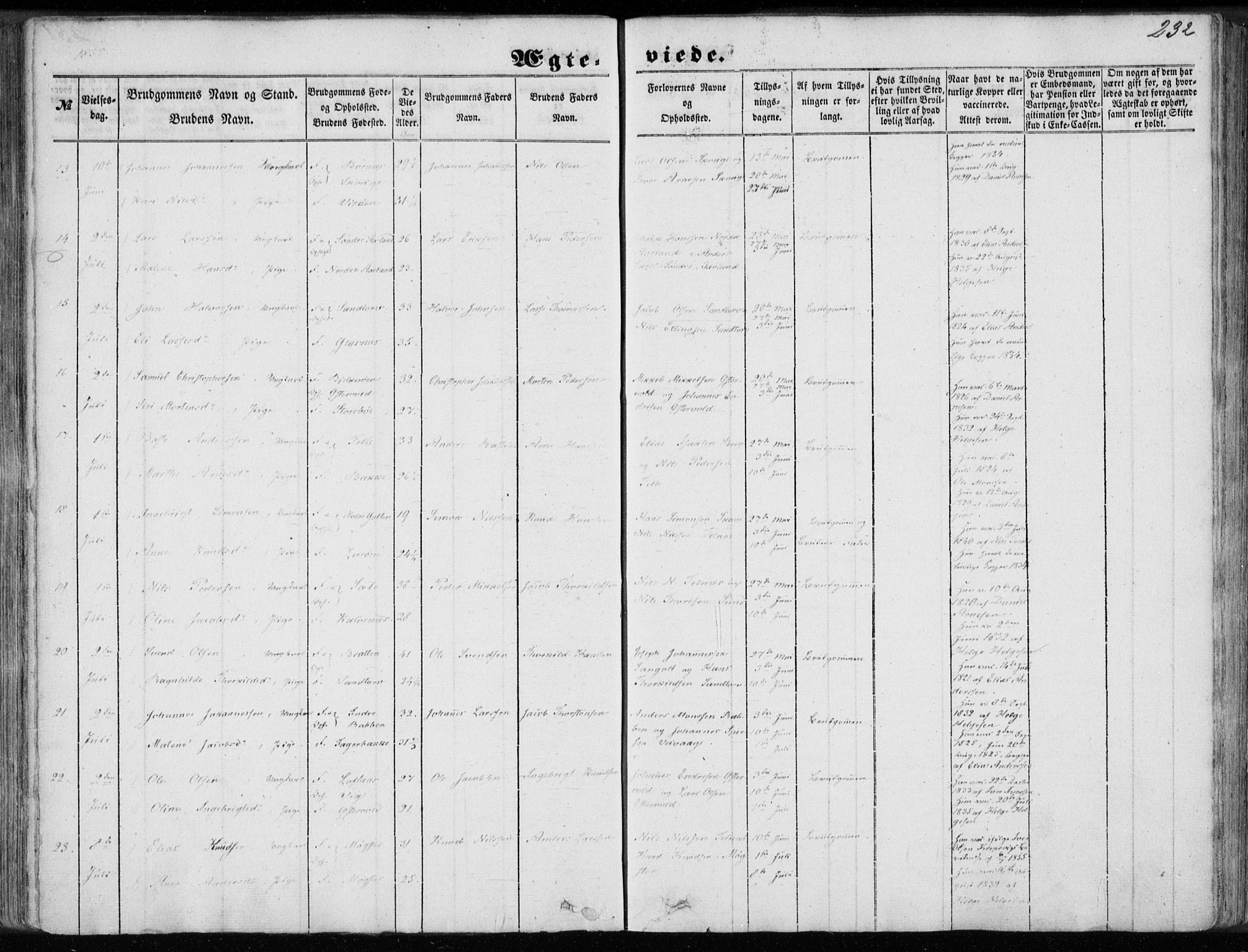 Sund sokneprestembete, AV/SAB-A-99930: Parish register (official) no. A 14, 1850-1866, p. 232