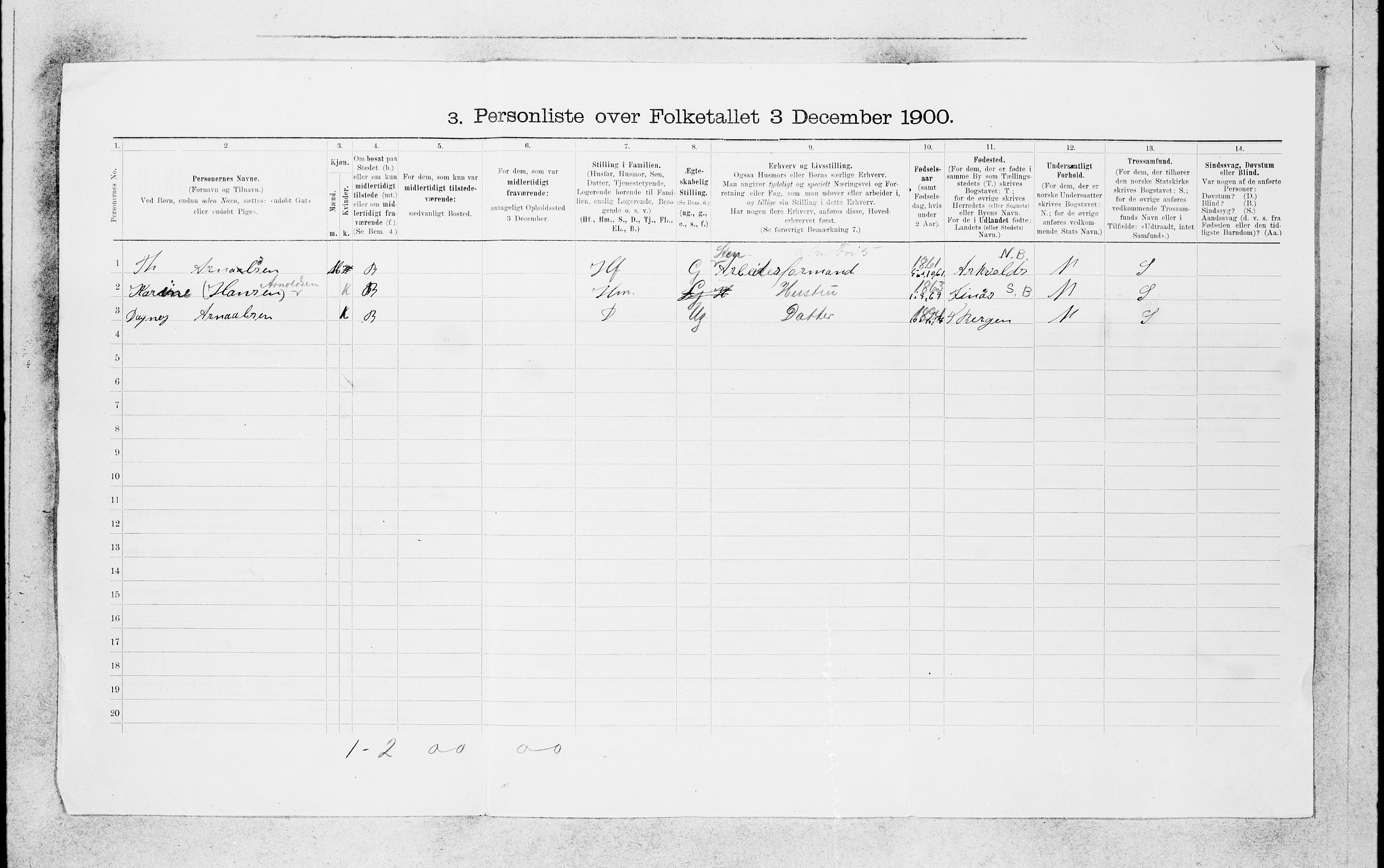 SAB, 1900 census for Bergen, 1900, p. 12432