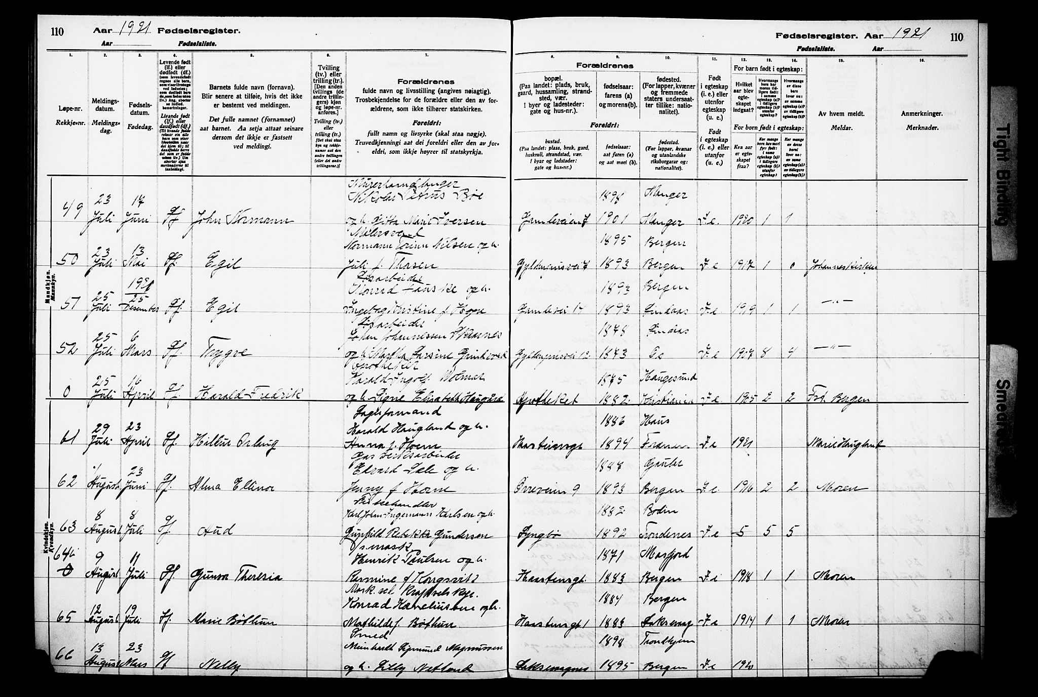 Laksevåg Sokneprestembete, AV/SAB-A-76501/I/Id/L00A1: Birth register no. A 1, 1916-1926, p. 110