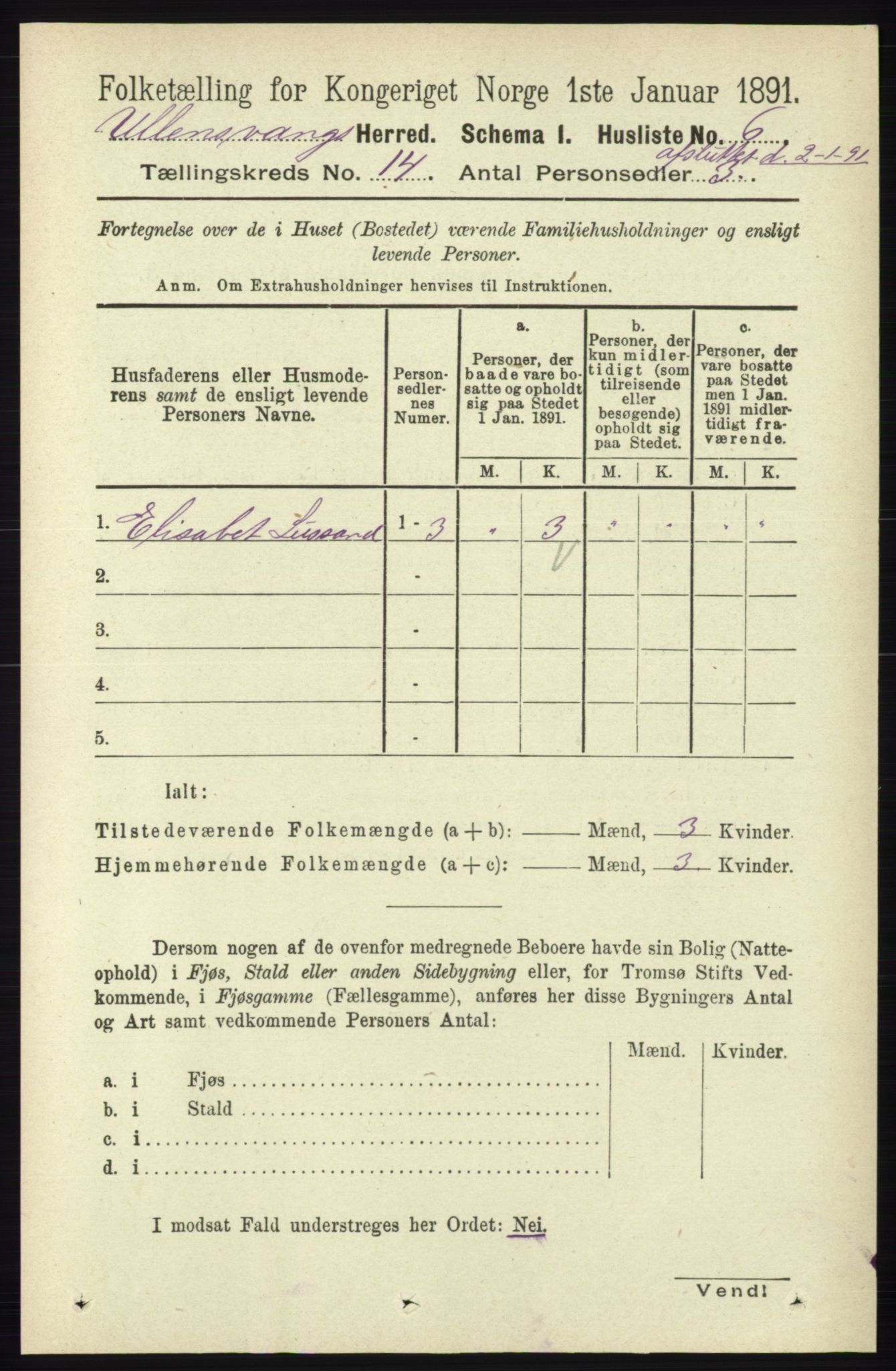 RA, 1891 census for 1230 Ullensvang, 1891, p. 5496