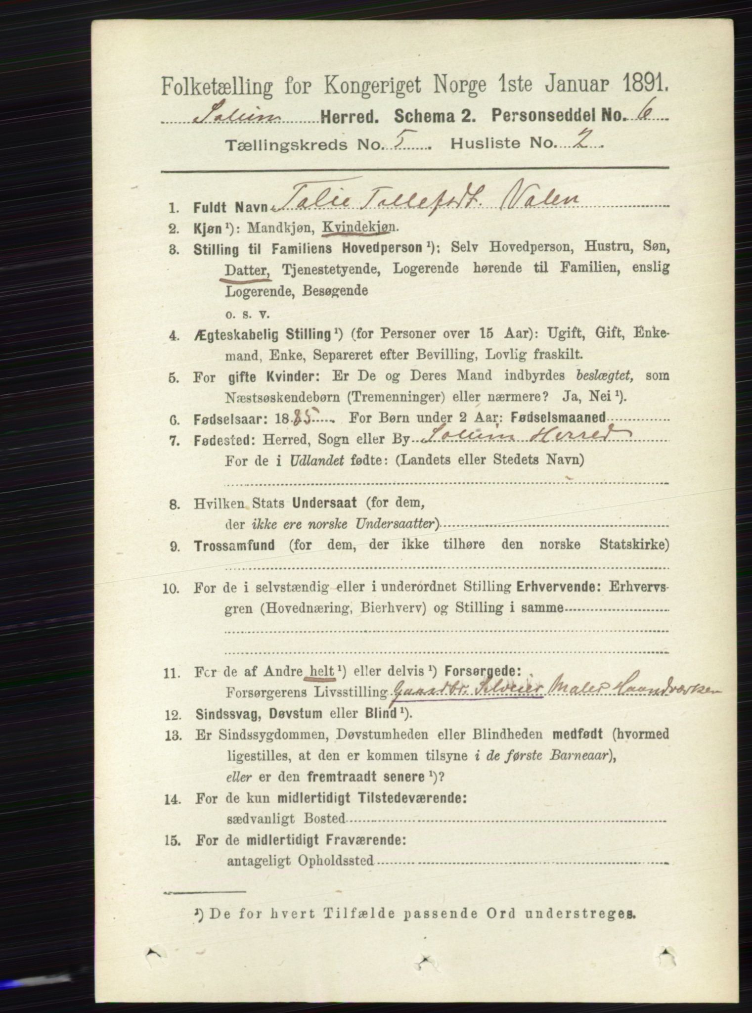 RA, 1891 census for 0818 Solum, 1891, p. 844