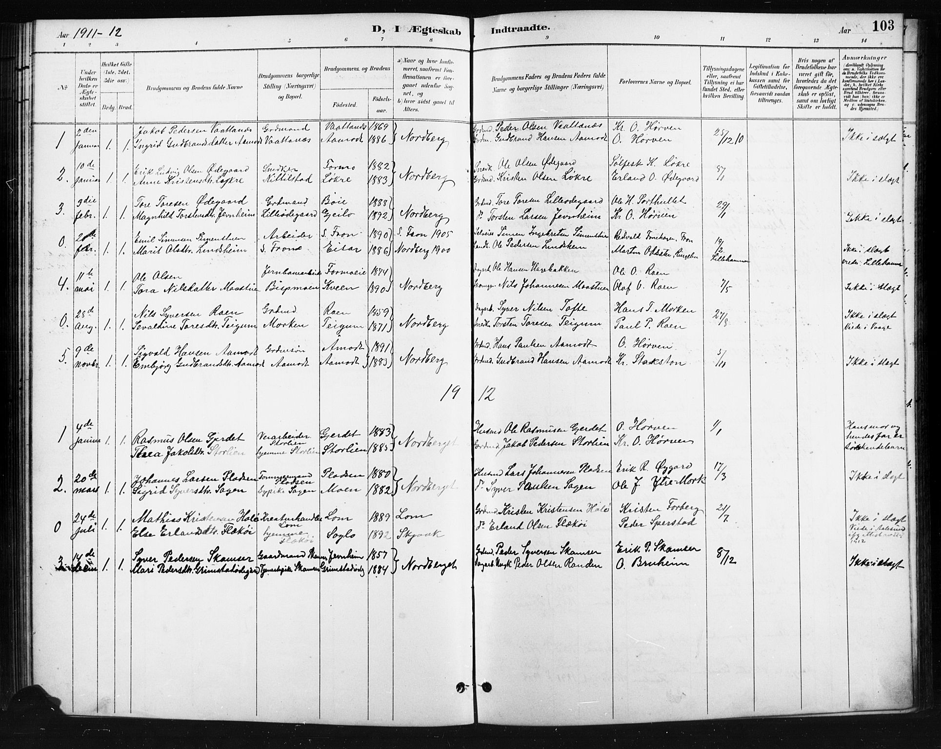 Skjåk prestekontor, SAH/PREST-072/H/Ha/Hab/L0004: Parish register (copy) no. 4, 1895-1921, p. 103