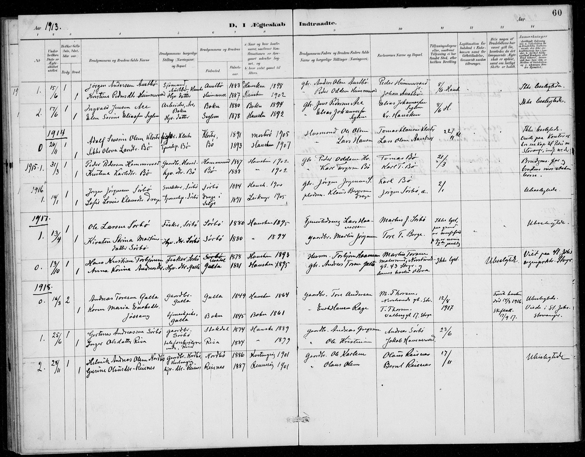 Rennesøy sokneprestkontor, SAST/A -101827/H/Ha/Haa/L0016: Parish register (official) no. A 16, 1891-1924, p. 60
