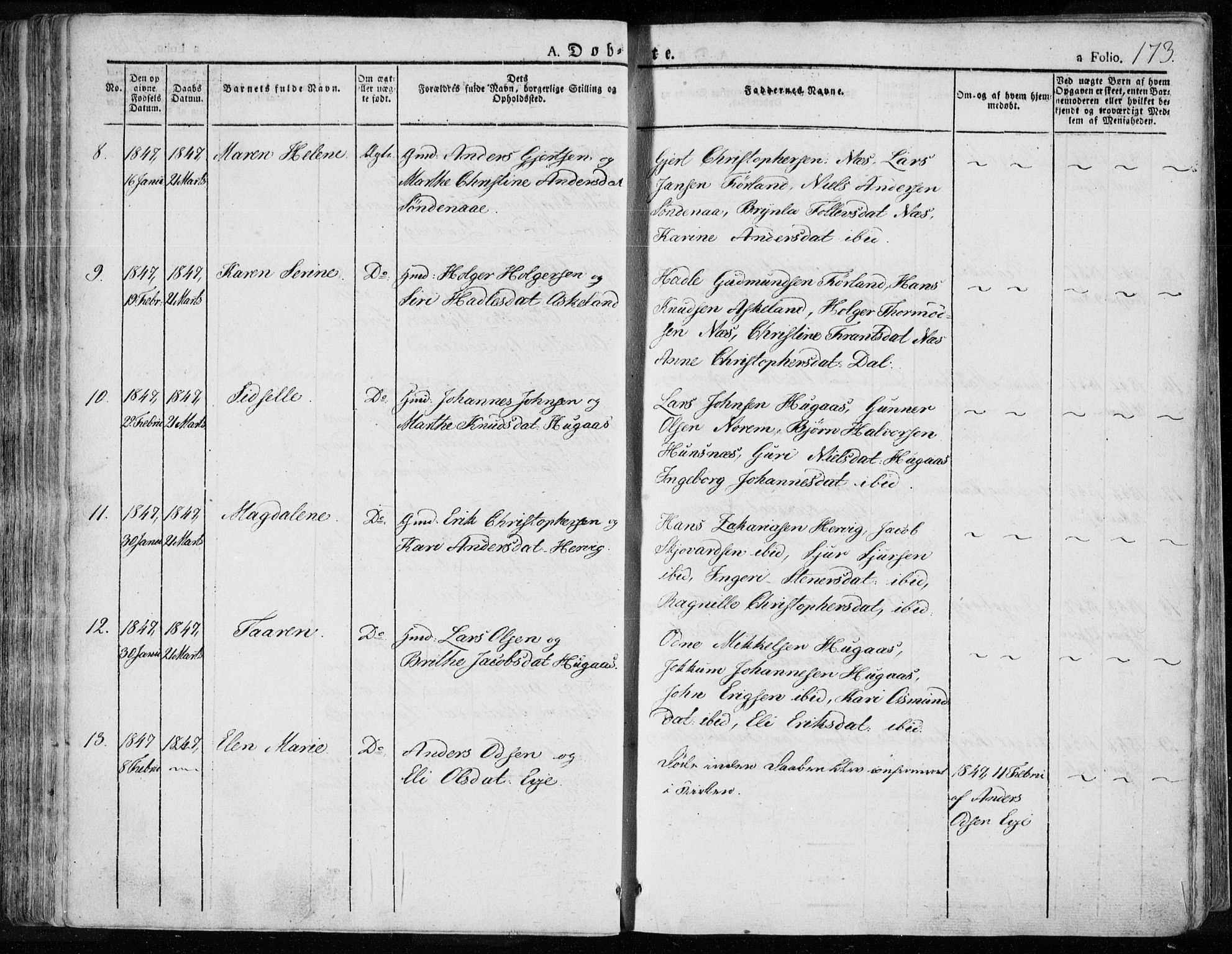 Tysvær sokneprestkontor, AV/SAST-A -101864/H/Ha/Haa/L0001: Parish register (official) no. A 1.1, 1831-1856, p. 173