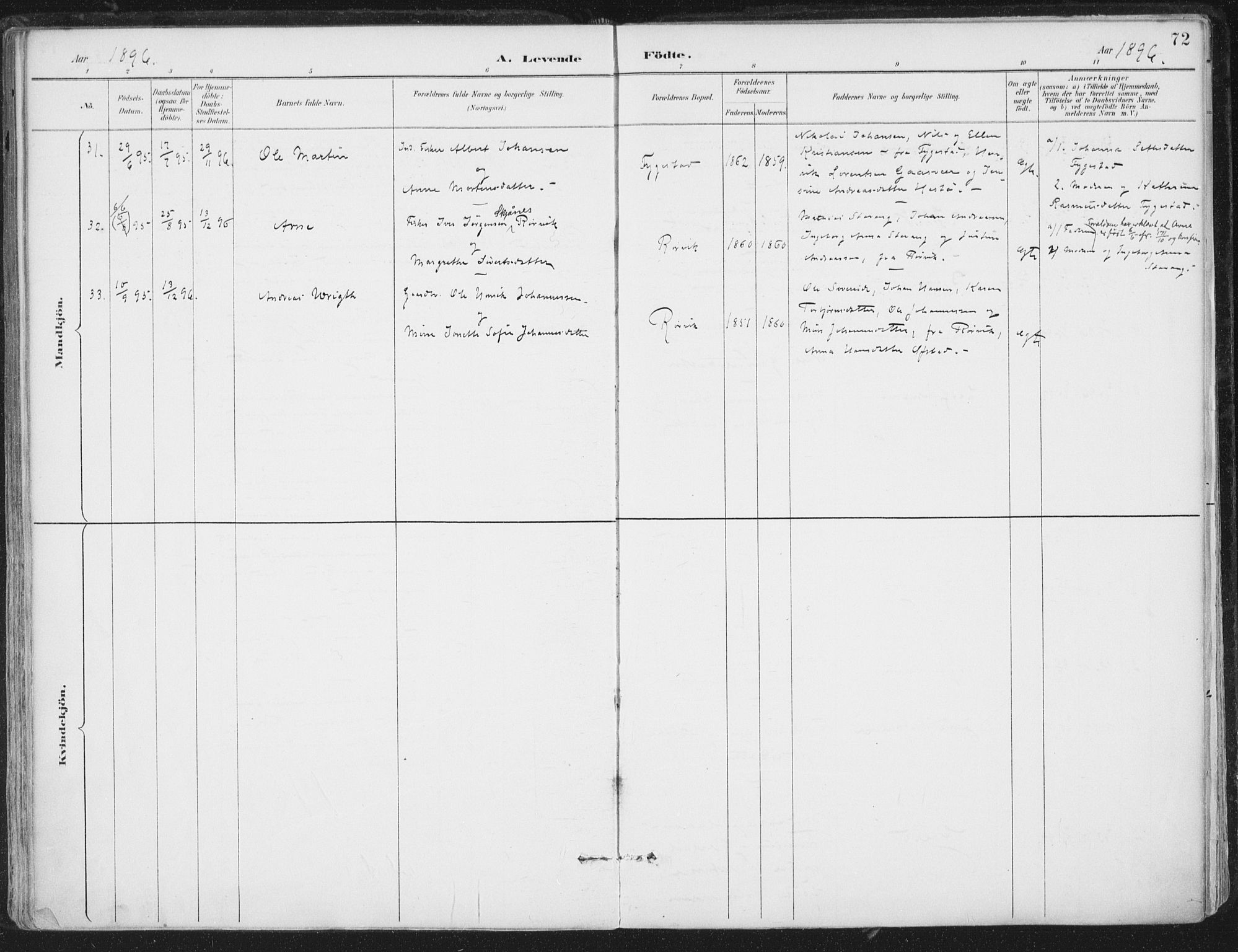 Ministerialprotokoller, klokkerbøker og fødselsregistre - Nord-Trøndelag, SAT/A-1458/786/L0687: Parish register (official) no. 786A03, 1888-1898, p. 72