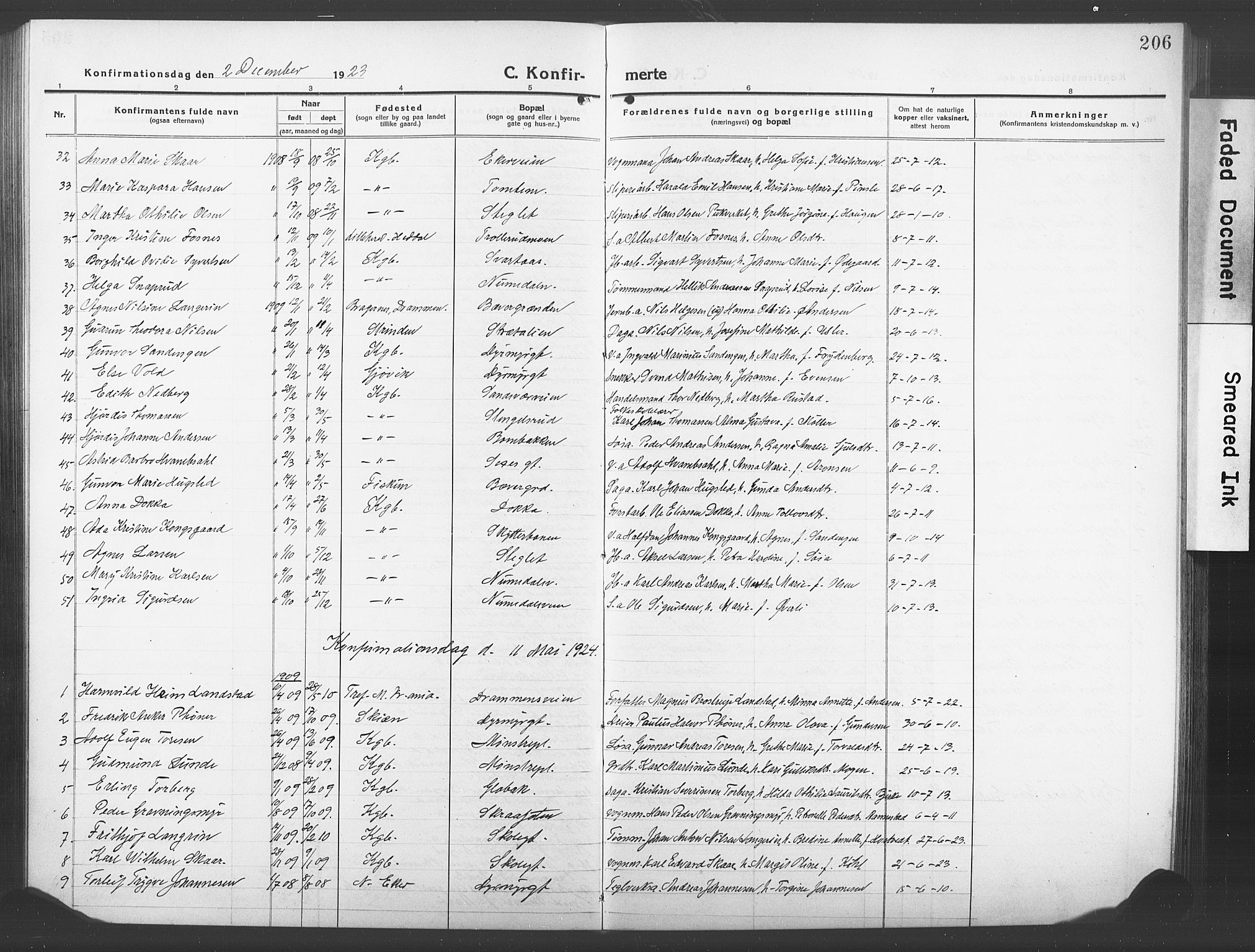 Kongsberg kirkebøker, SAKO/A-22/G/Ga/L0008: Parish register (copy) no. 8, 1915-1932, p. 206