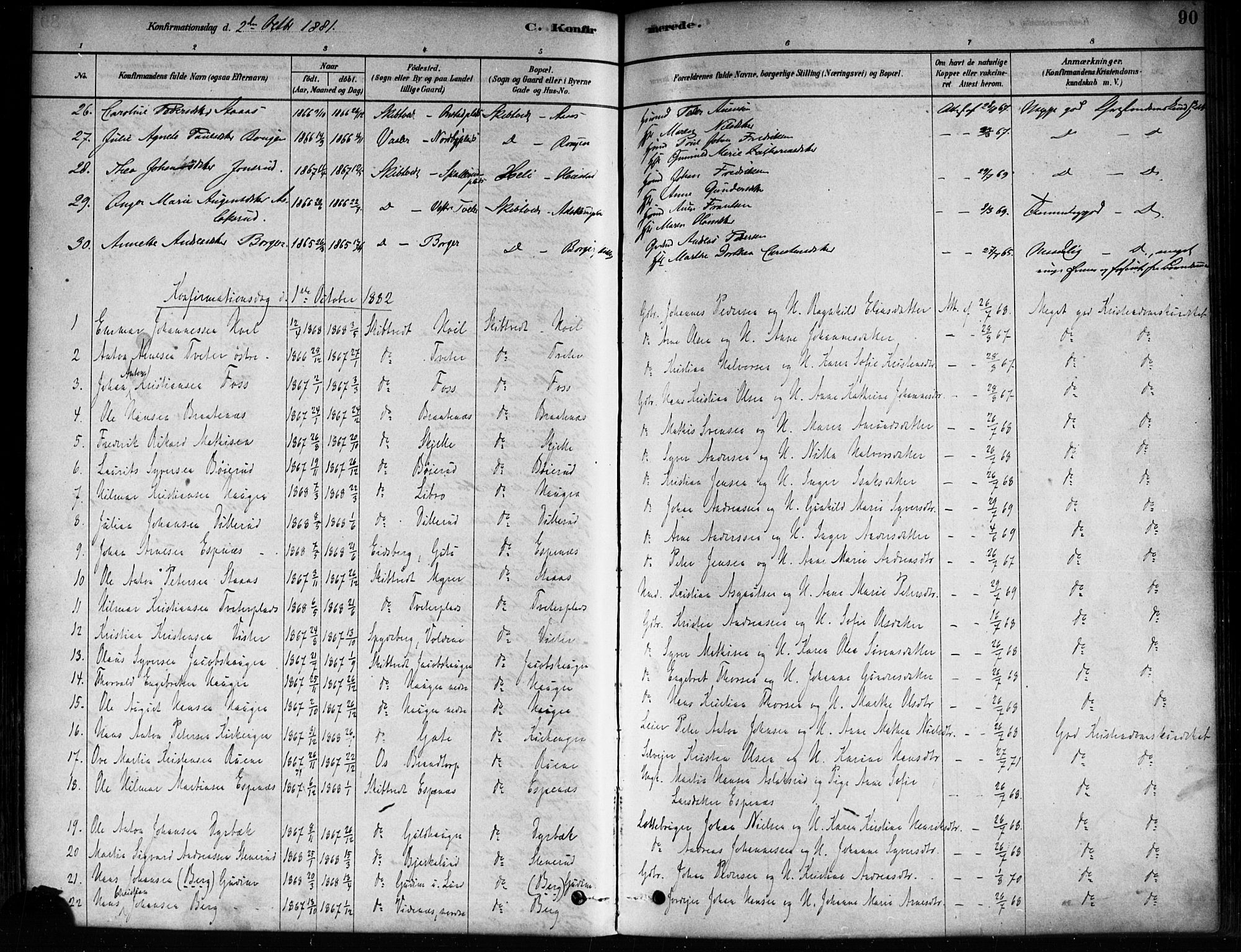 Skiptvet prestekontor Kirkebøker, AV/SAO-A-20009/F/Fa/L0009: Parish register (official) no. 9, 1878-1900, p. 90