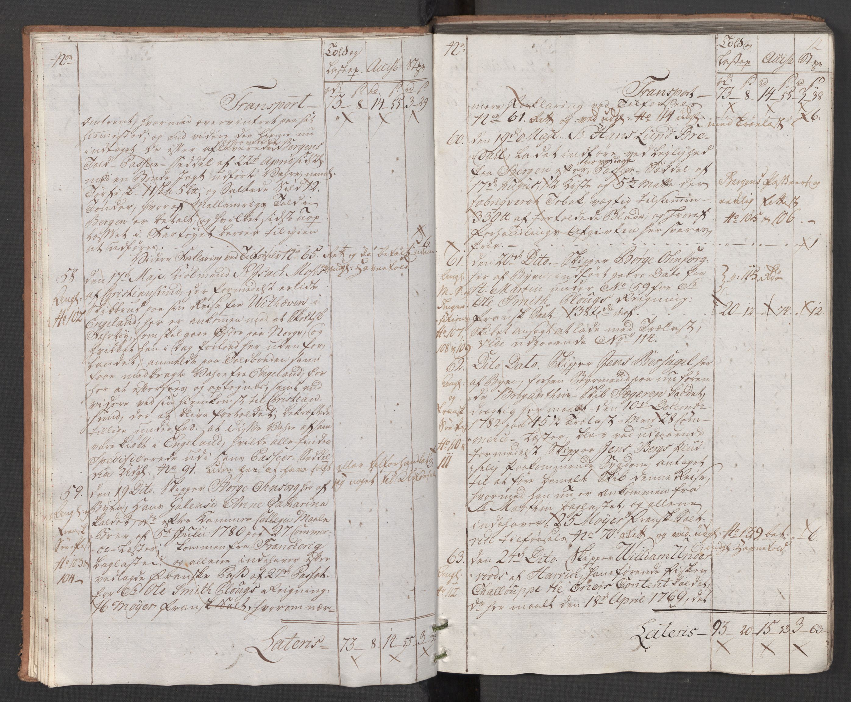 Generaltollkammeret, tollregnskaper, AV/RA-EA-5490/R22/L0048/0001: Tollregnskaper Stavanger / Hovedtollbok, 1786, p. 11b-12a