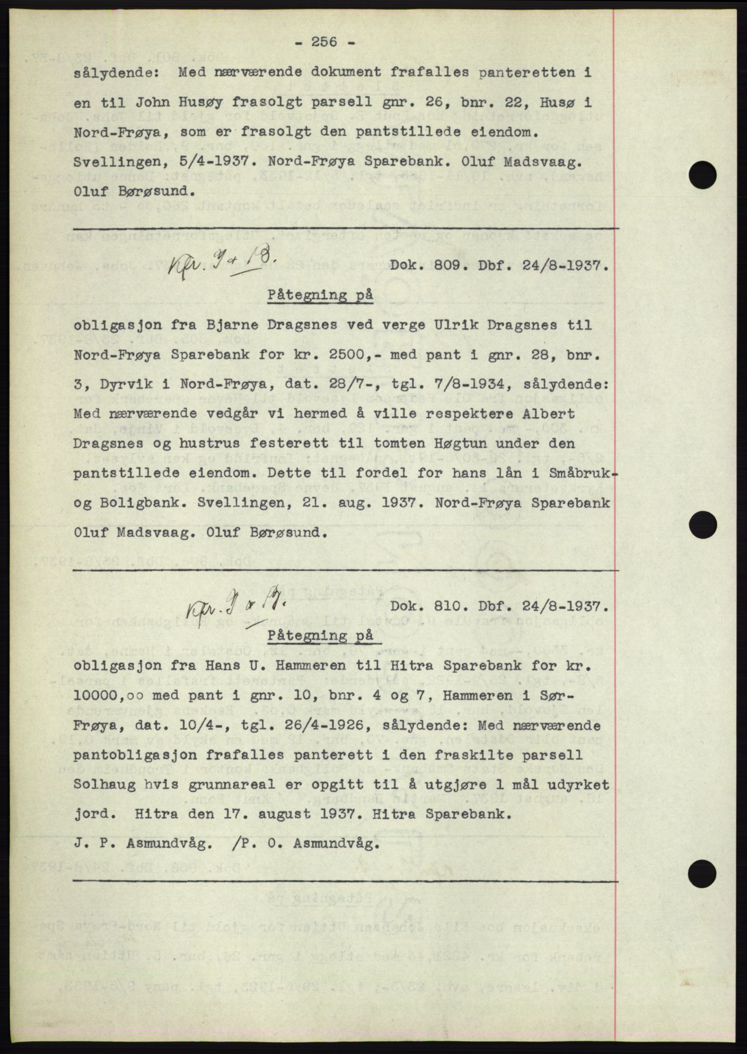 Hitra sorenskriveri, AV/SAT-A-0018/2/2C/2Ca: Mortgage book no. C1, 1936-1945, Diary no: : 809/1937