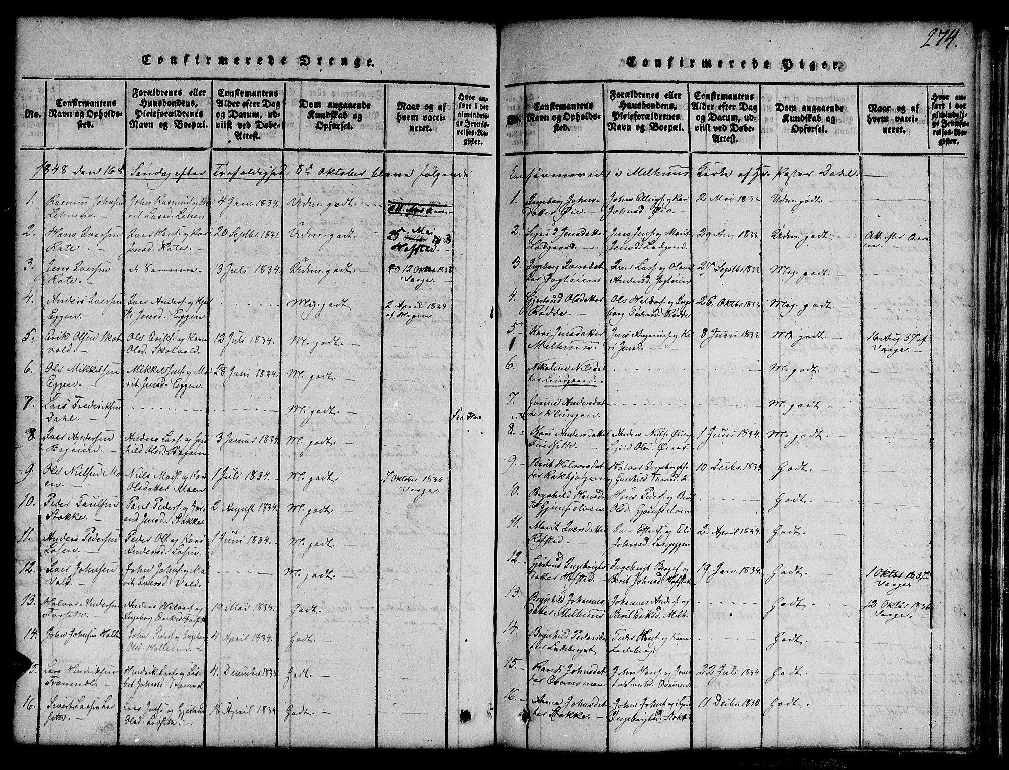 Ministerialprotokoller, klokkerbøker og fødselsregistre - Sør-Trøndelag, SAT/A-1456/691/L1092: Parish register (copy) no. 691C03, 1816-1852, p. 274