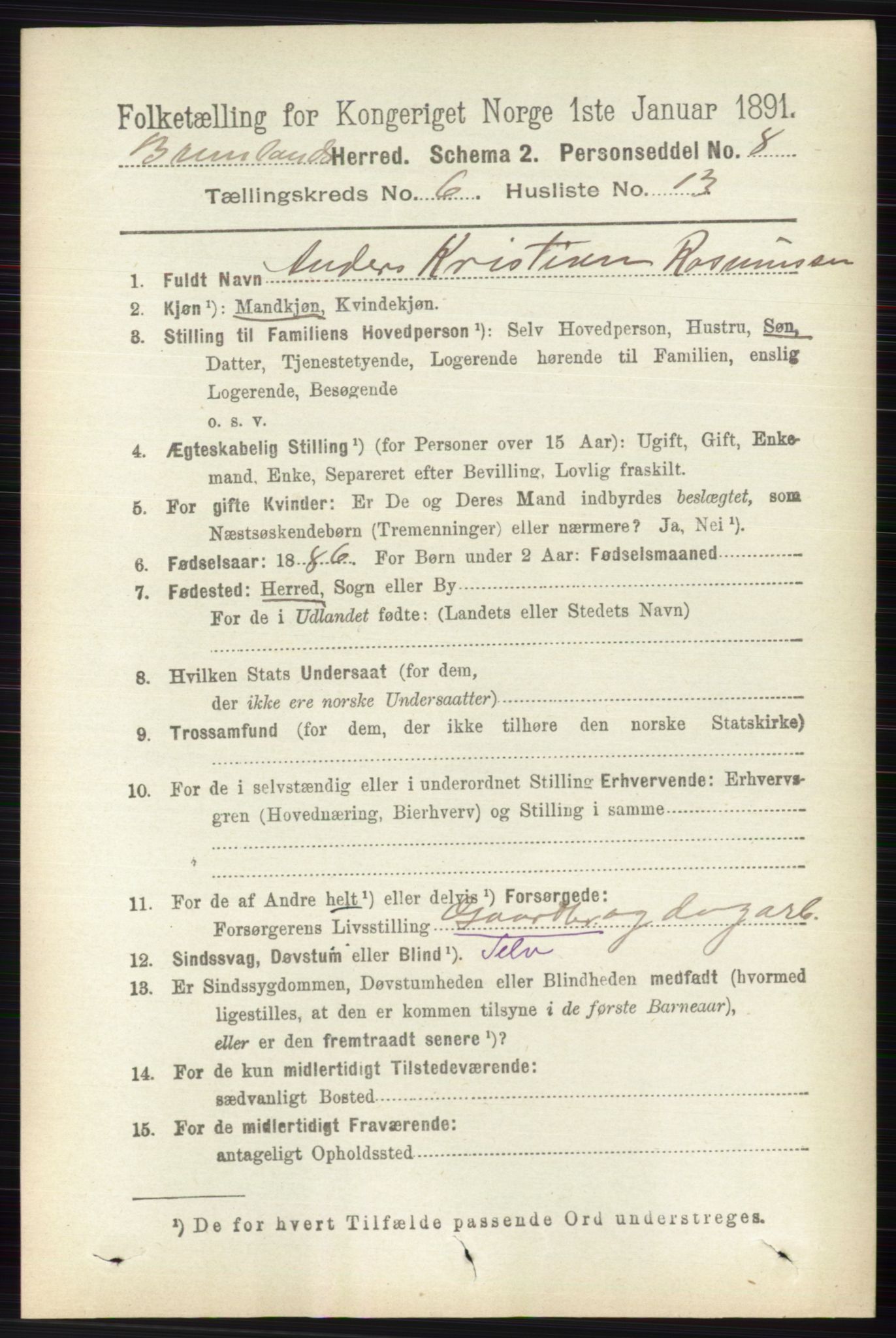 RA, 1891 census for 0726 Brunlanes, 1891, p. 2709