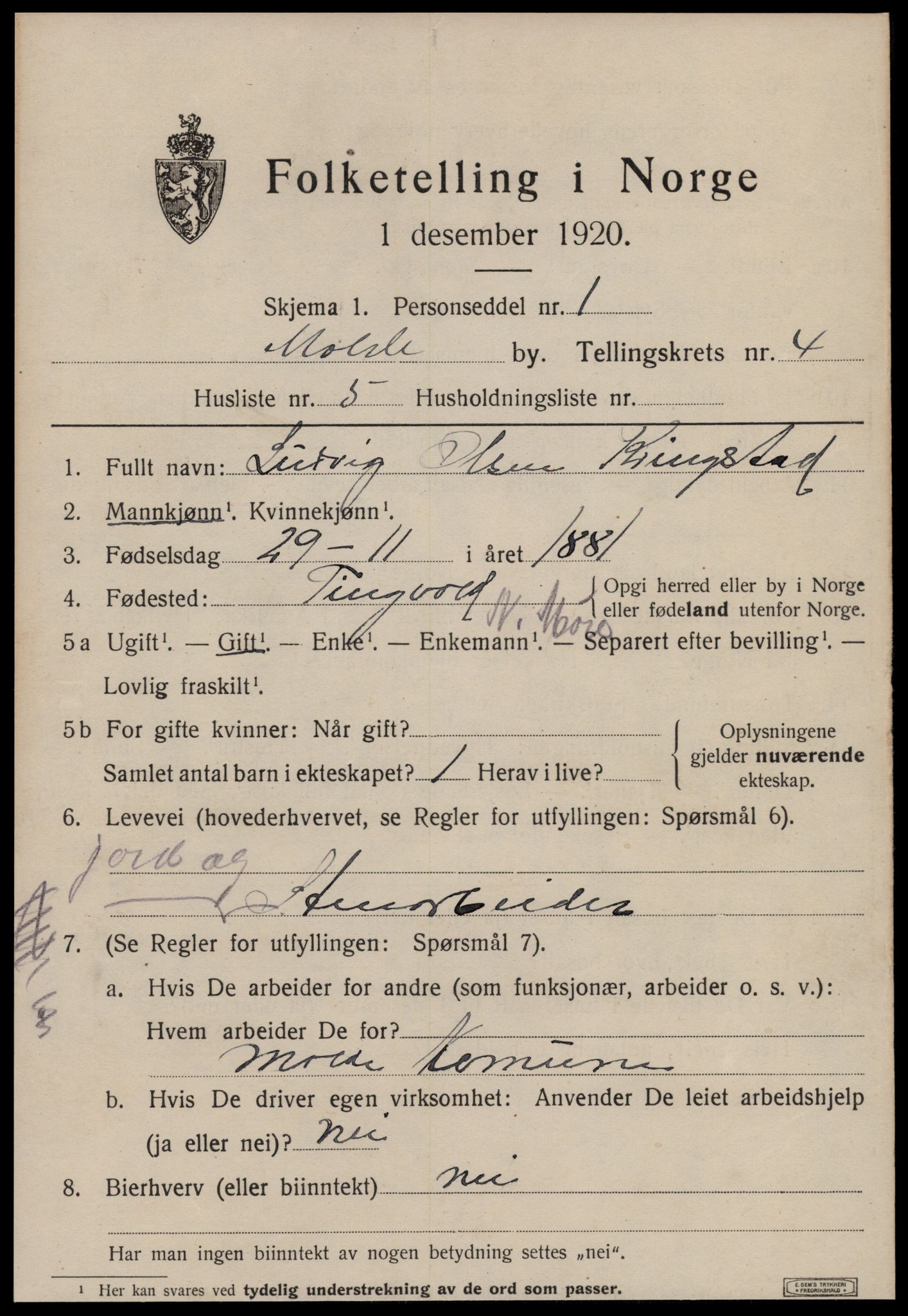 SAT, 1920 census for Molde, 1920, p. 5145