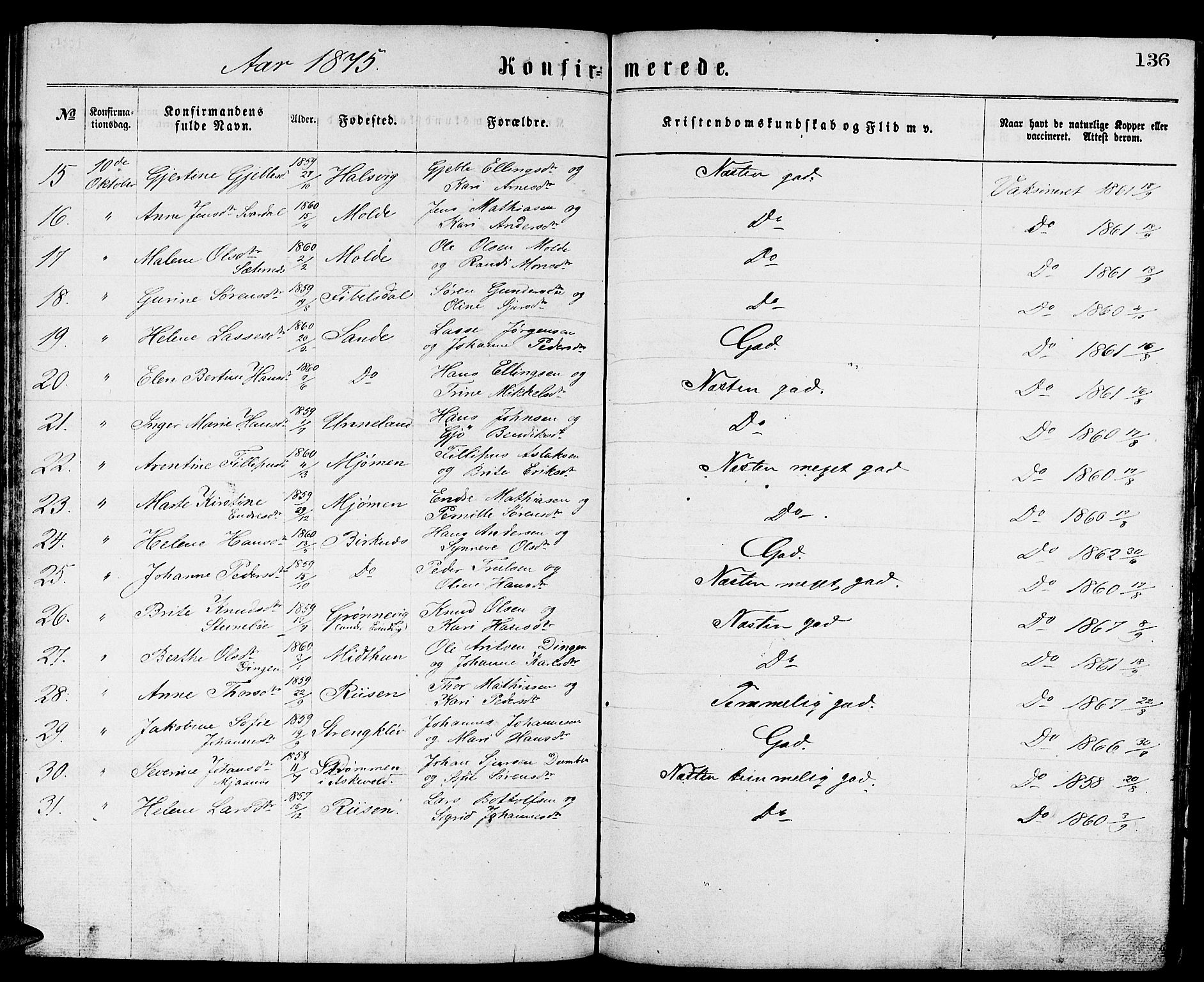 Gulen sokneprestembete, AV/SAB-A-80201/H/Hab/Habb/L0002: Parish register (copy) no. B 2, 1867-1883, p. 136