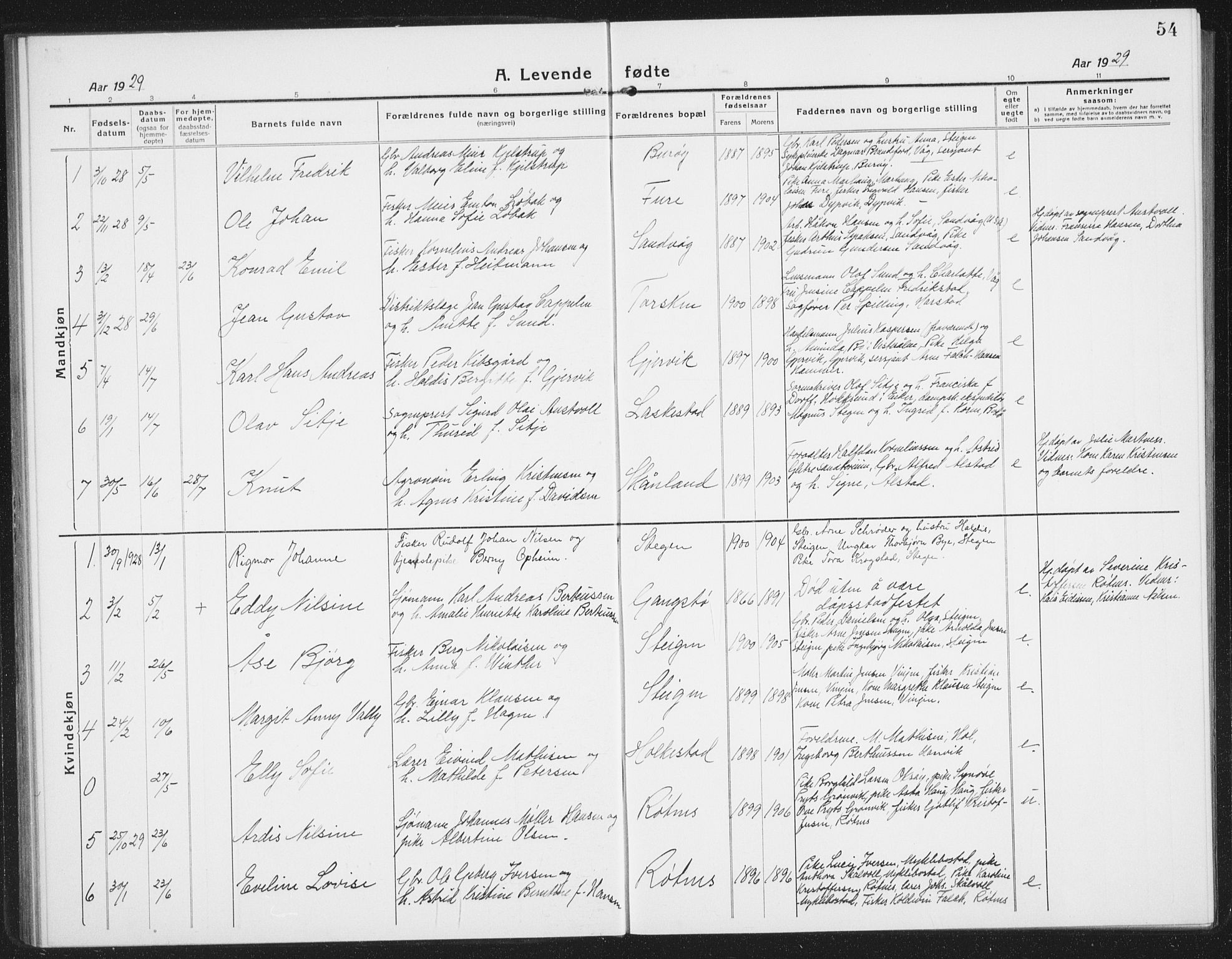 Ministerialprotokoller, klokkerbøker og fødselsregistre - Nordland, SAT/A-1459/855/L0817: Parish register (copy) no. 855C06, 1917-1934, p. 54