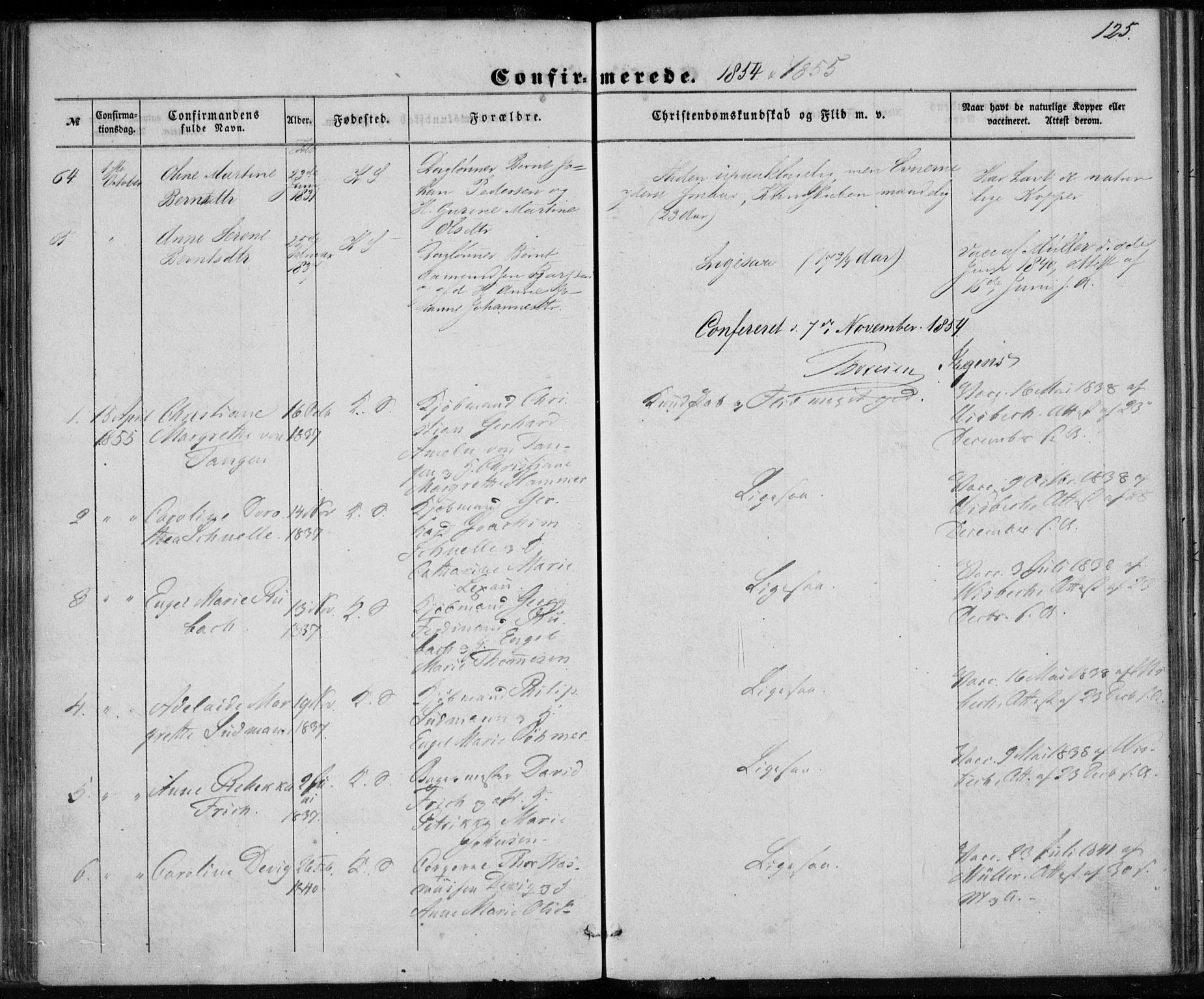 Korskirken sokneprestembete, SAB/A-76101/H/Haa/L0027: Parish register (official) no. C 3, 1854-1868, p. 125