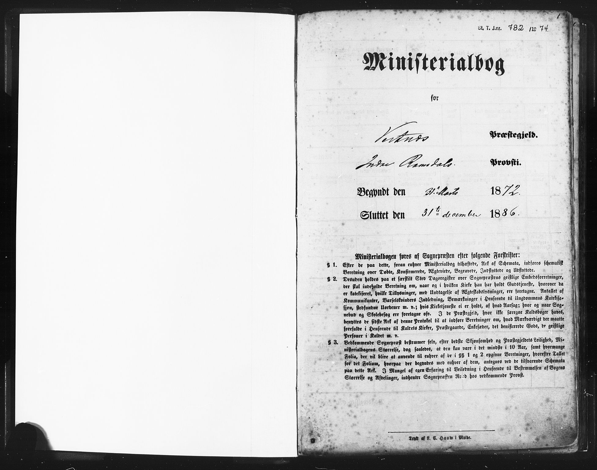 Ministerialprotokoller, klokkerbøker og fødselsregistre - Møre og Romsdal, SAT/A-1454/539/L0530: Parish register (official) no. 539A03, 1872-1886, p. 1