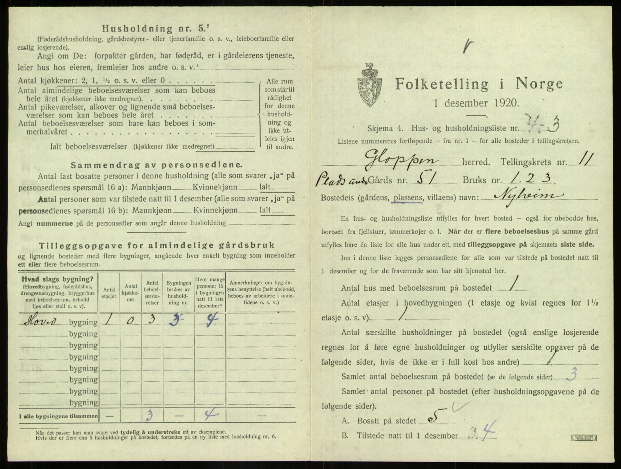 SAB, 1920 census for Gloppen, 1920, p. 701