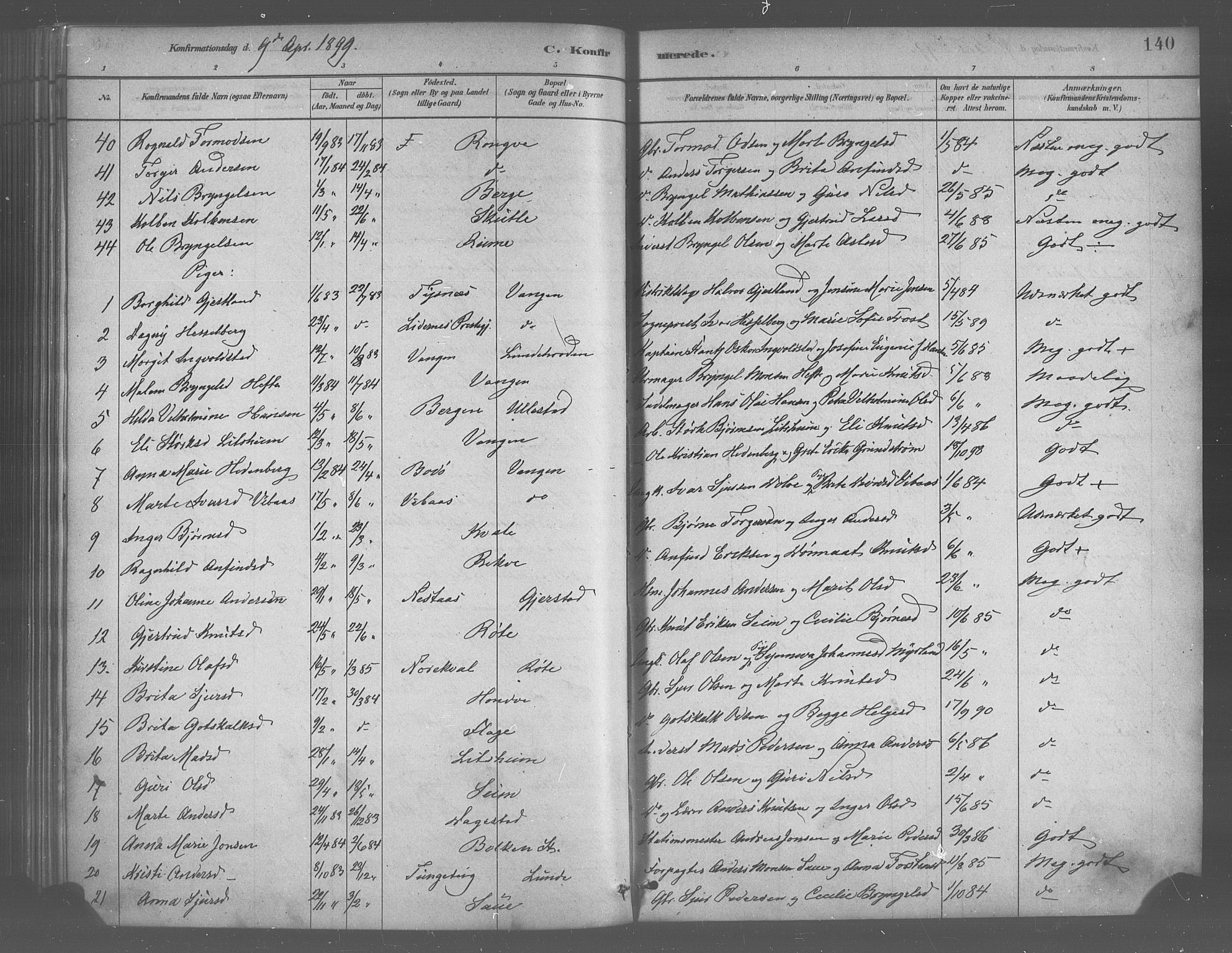 Voss sokneprestembete, AV/SAB-A-79001/H/Haa: Parish register (official) no. B 1, 1877-1899, p. 140