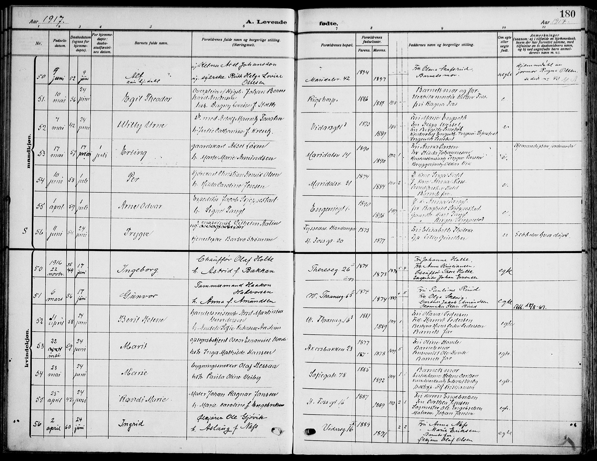 Gamle Aker prestekontor Kirkebøker, SAO/A-10617a/F/L0014: Parish register (official) no. 14, 1909-1924, p. 180