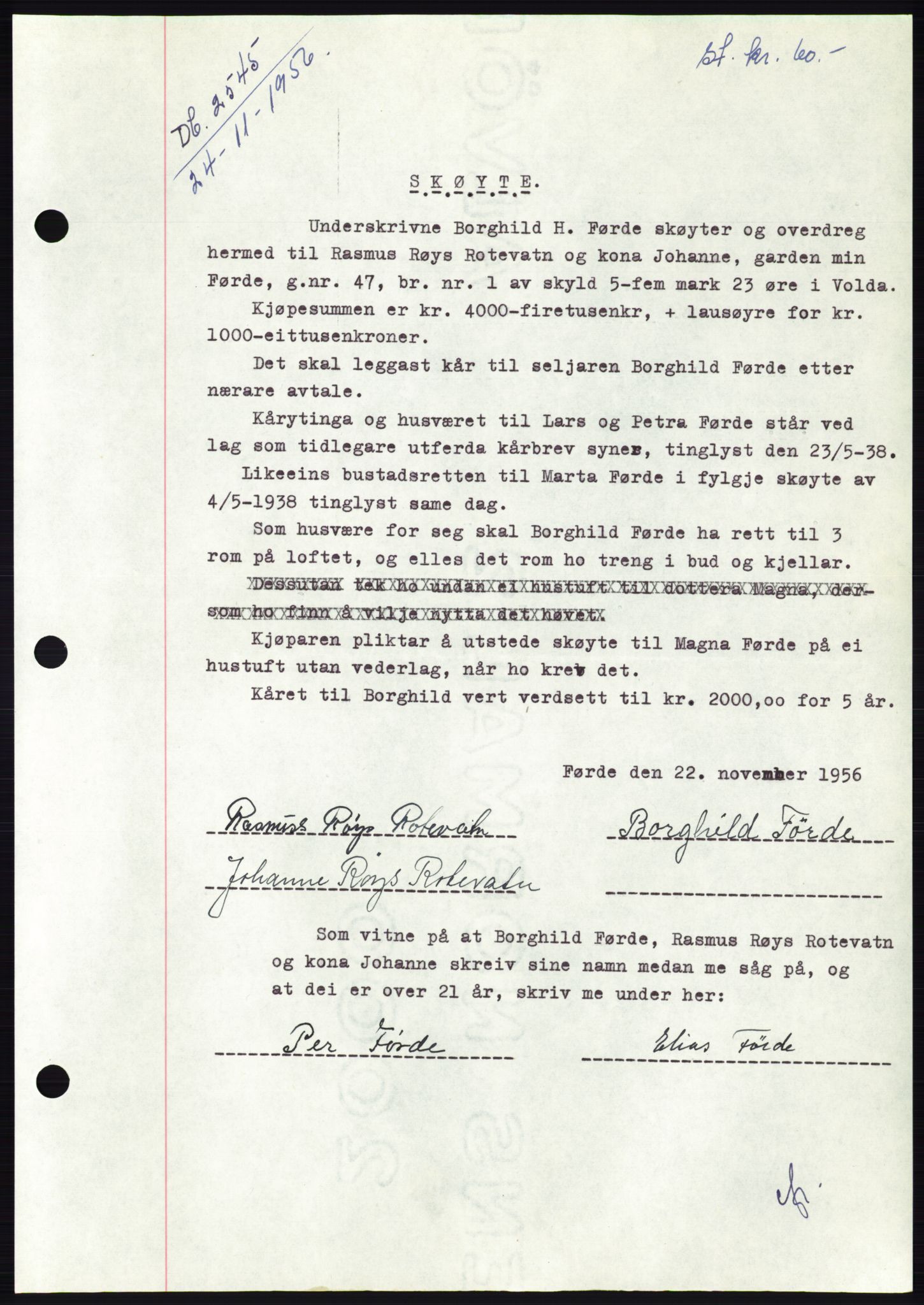 Søre Sunnmøre sorenskriveri, AV/SAT-A-4122/1/2/2C/L0105: Mortgage book no. 31A, 1956-1957, Diary no: : 2545/1956