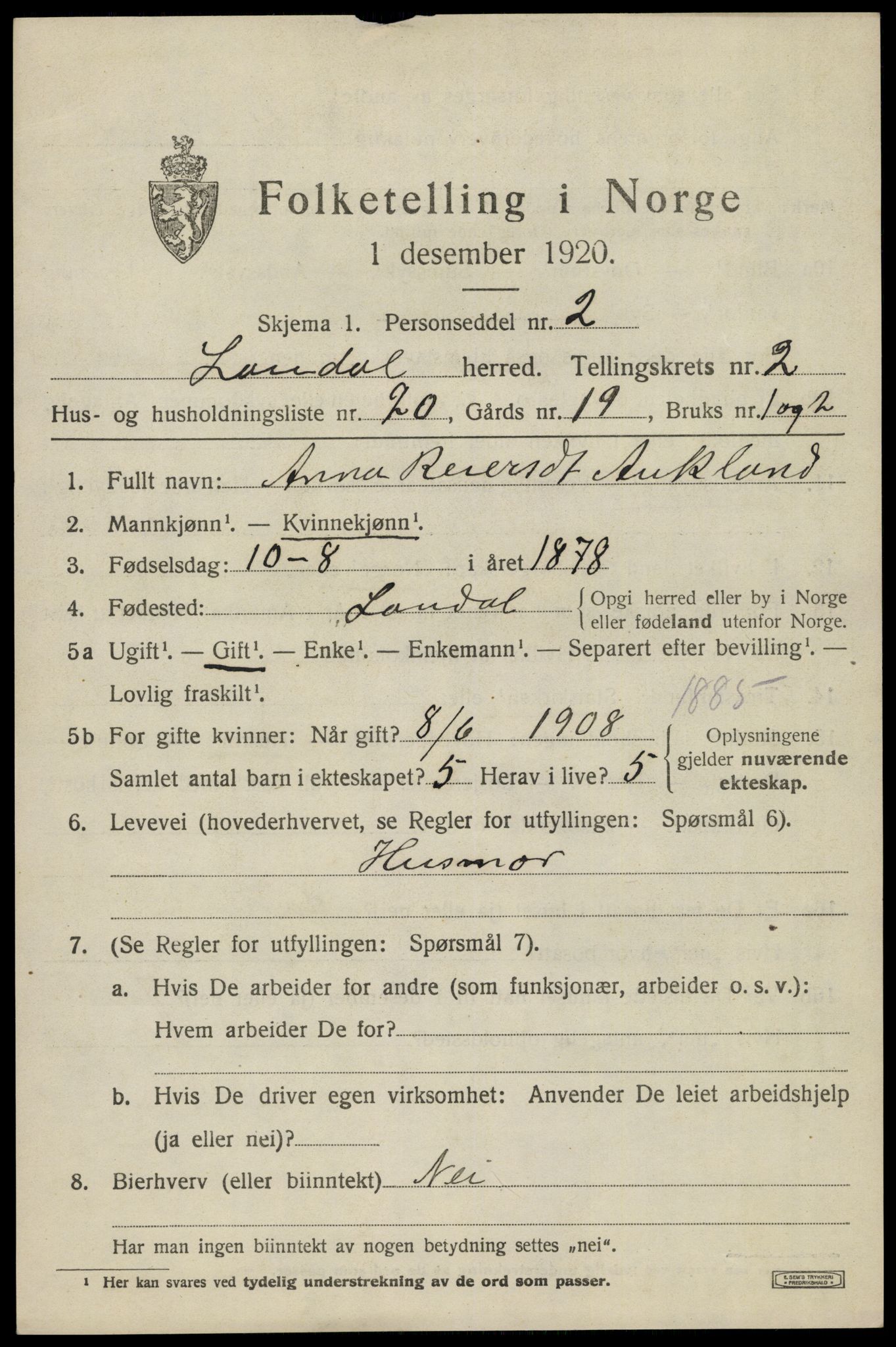 SAK, 1920 census for Laudal, 1920, p. 940