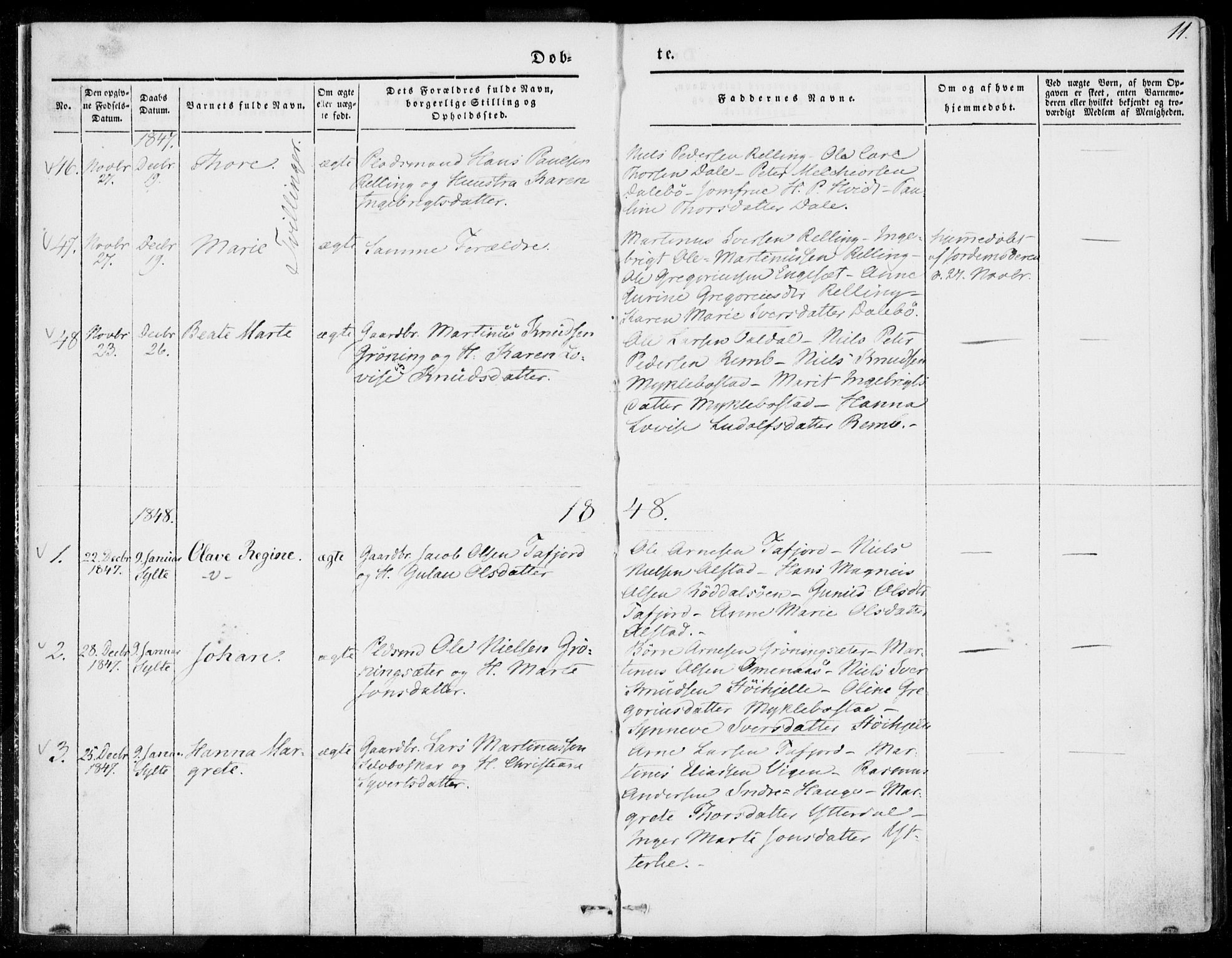 Ministerialprotokoller, klokkerbøker og fødselsregistre - Møre og Romsdal, SAT/A-1454/519/L0249: Parish register (official) no. 519A08, 1846-1868, p. 11