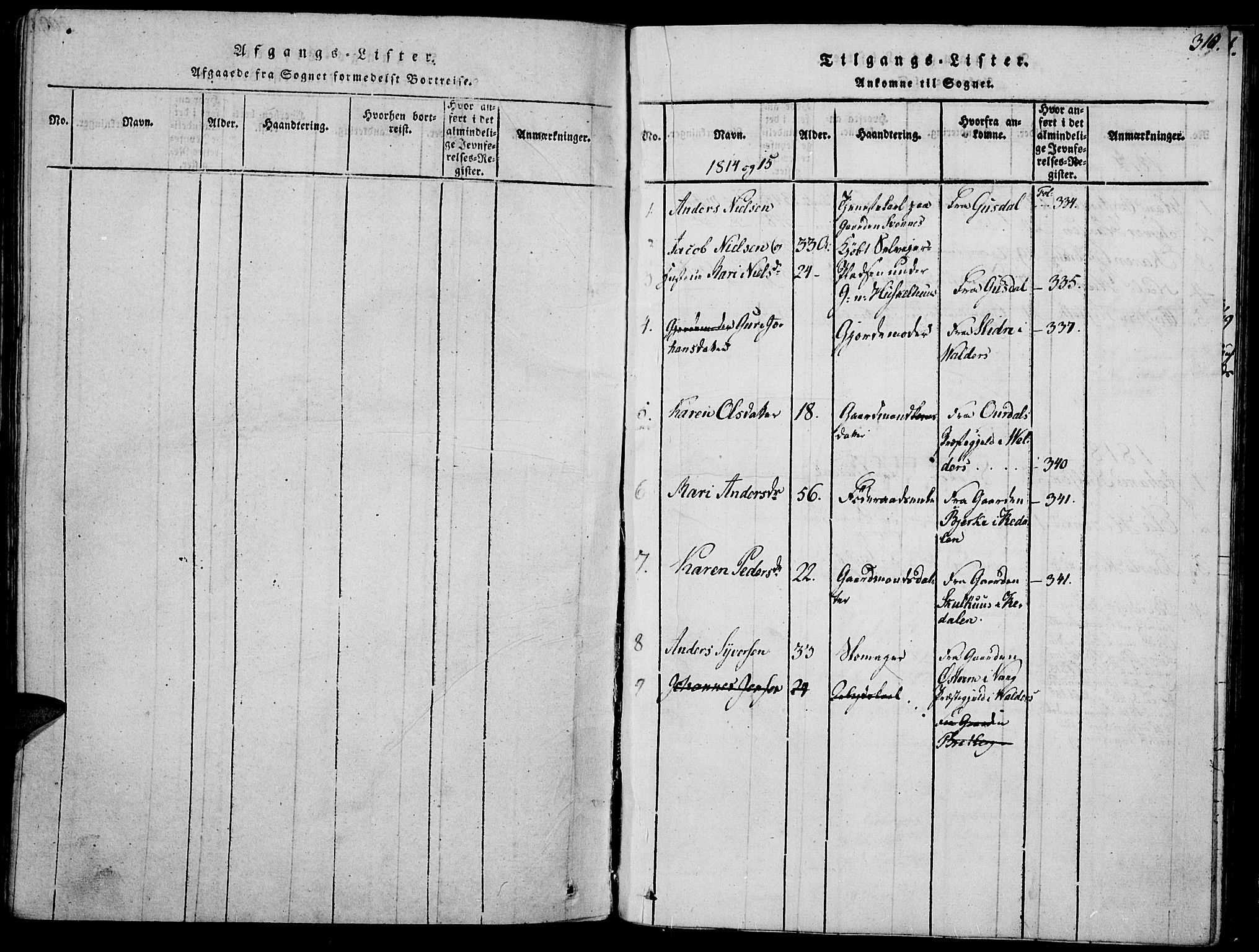 Biri prestekontor, SAH/PREST-096/H/Ha/Haa/L0003: Parish register (official) no. 3, 1814-1828, p. 310