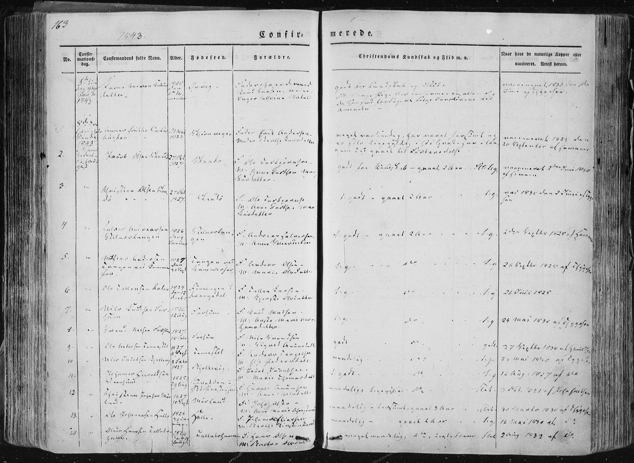 Sannidal kirkebøker, SAKO/A-296/F/Fa/L0007: Parish register (official) no. 7, 1831-1854, p. 163