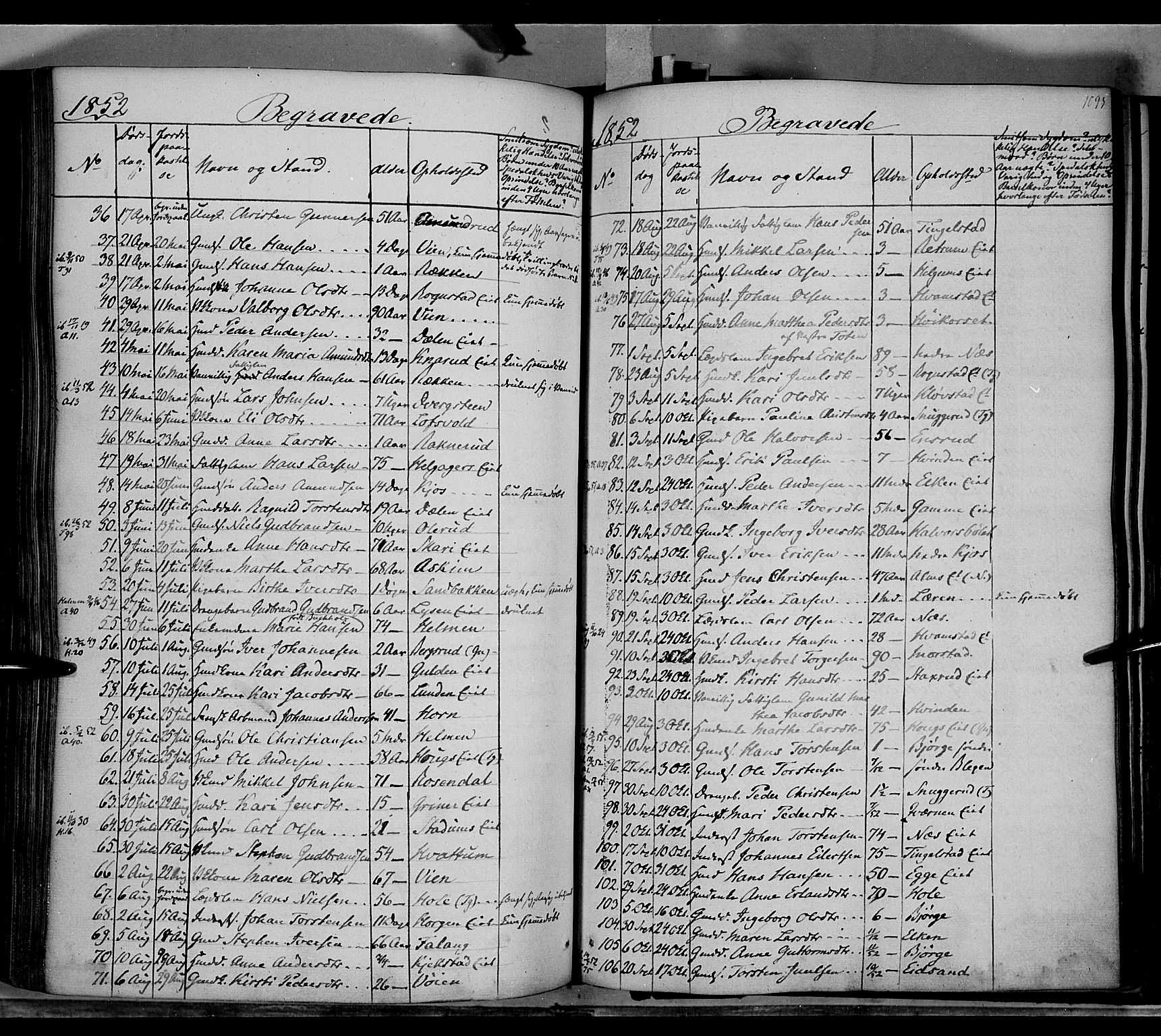Gran prestekontor, SAH/PREST-112/H/Ha/Haa/L0011: Parish register (official) no. 11, 1842-1856, p. 1092-1093