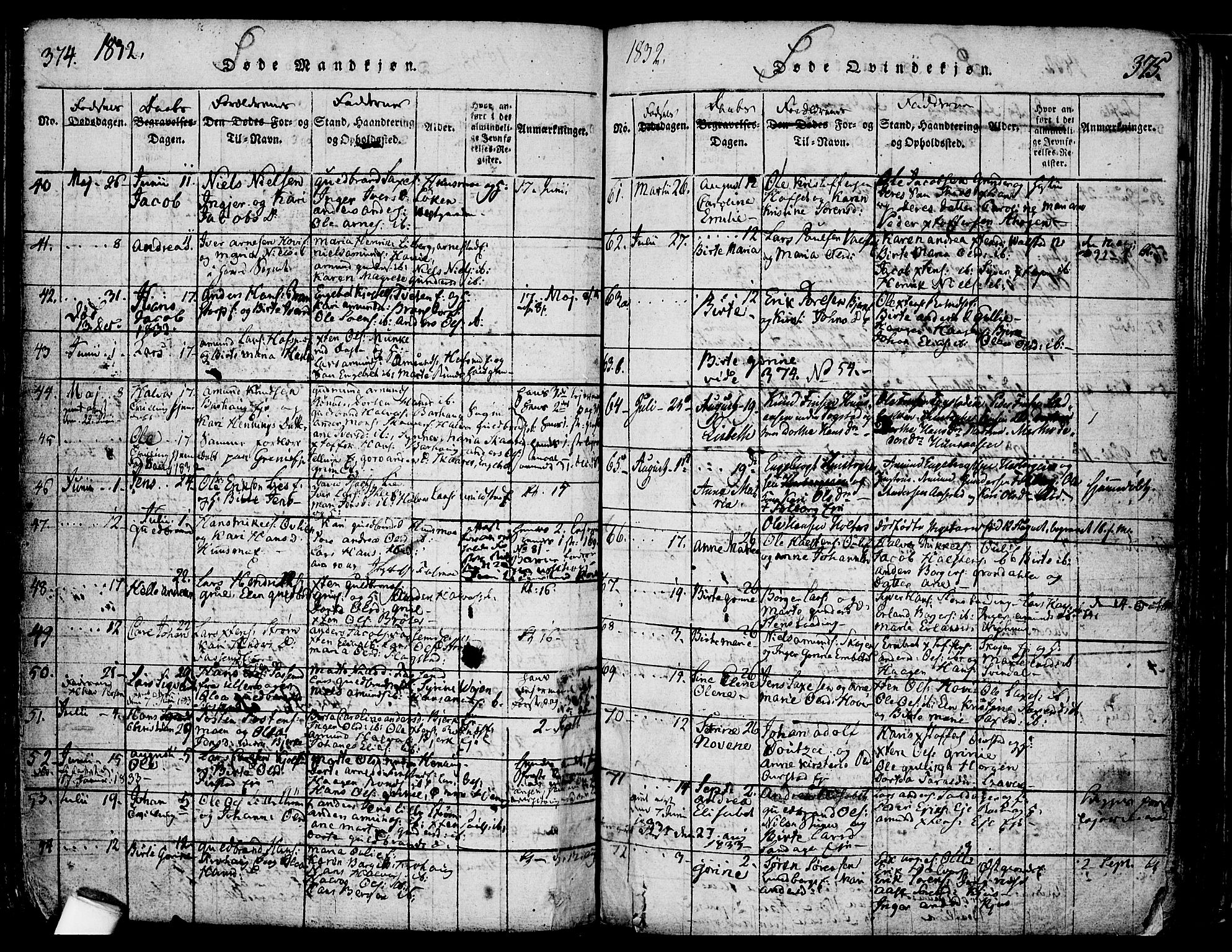 Nes prestekontor Kirkebøker, AV/SAO-A-10410/F/Fa/L0005: Parish register (official) no. I 5, 1815-1835, p. 374-375