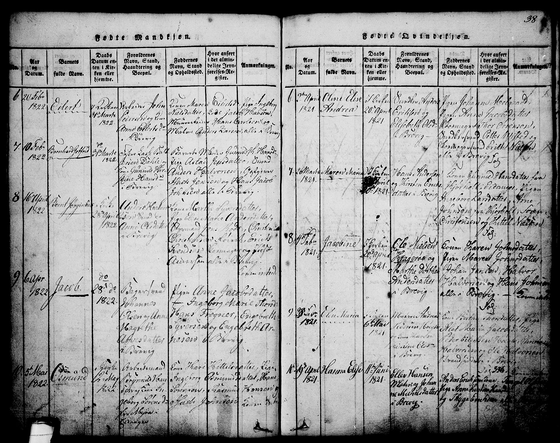 Brevik kirkebøker, AV/SAKO-A-255/G/Ga/L0001: Parish register (copy) no. 1, 1814-1845, p. 38