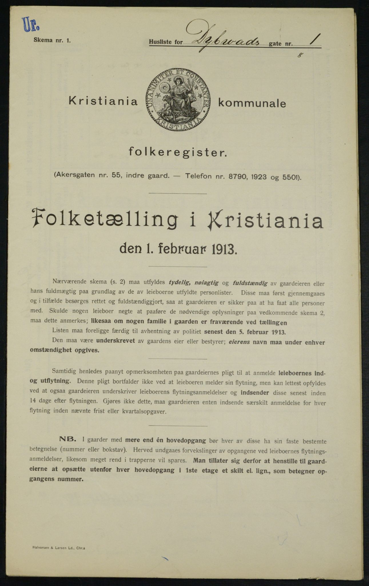 OBA, Municipal Census 1913 for Kristiania, 1913, p. 17509