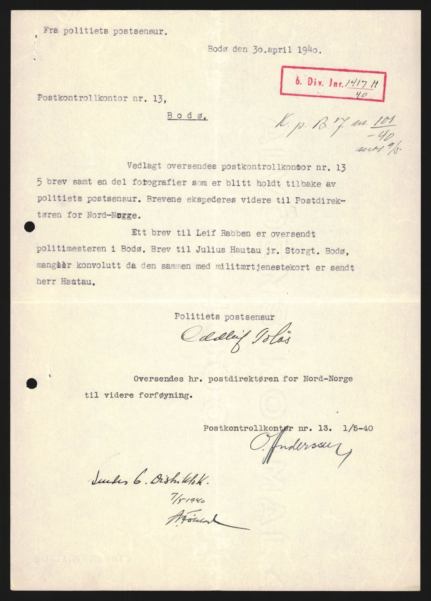 Forsvaret, Forsvarets krigshistoriske avdeling, AV/RA-RAFA-2017/Y/Yb/L0122: II-C-11-600  -  6. Divisjon med avdelinger, 1940, p. 460