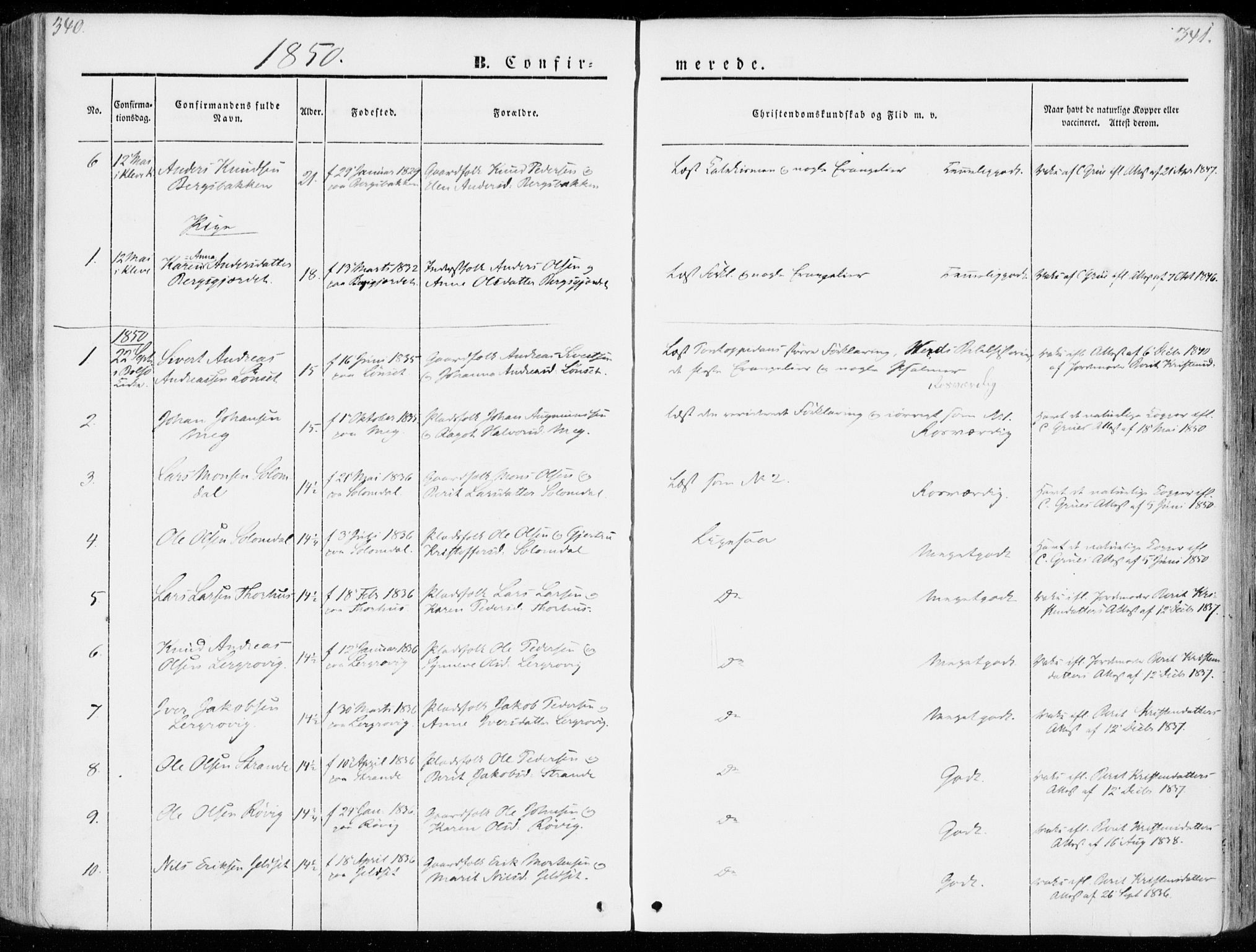 Ministerialprotokoller, klokkerbøker og fødselsregistre - Møre og Romsdal, AV/SAT-A-1454/555/L0653: Parish register (official) no. 555A04, 1843-1869, p. 340-341