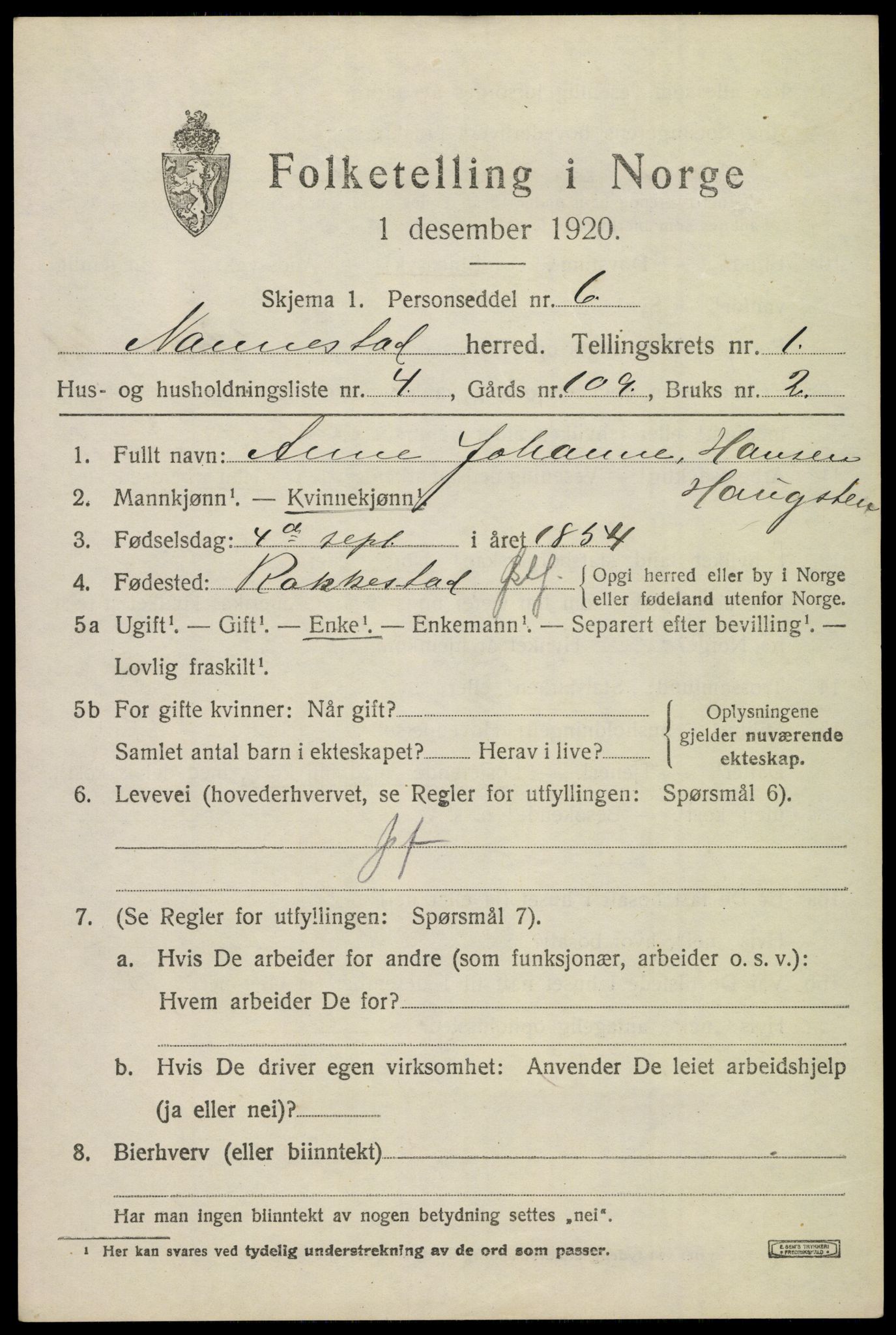 SAO, 1920 census for Nannestad, 1920, p. 1641
