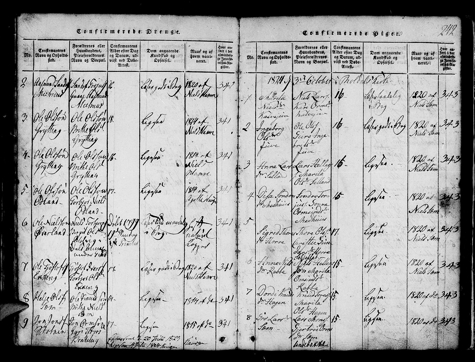 Røldal sokneprestembete, SAB/A-100247: Parish register (copy) no. A 1, 1817-1860, p. 242