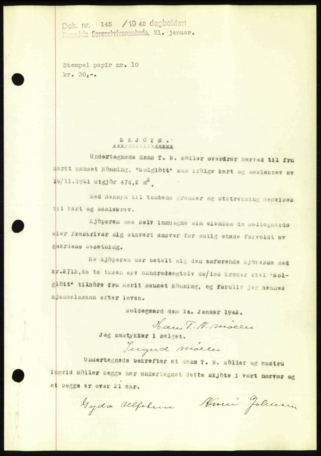 Romsdal sorenskriveri, AV/SAT-A-4149/1/2/2C: Mortgage book no. A11, 1941-1942, Diary no: : 145/1942