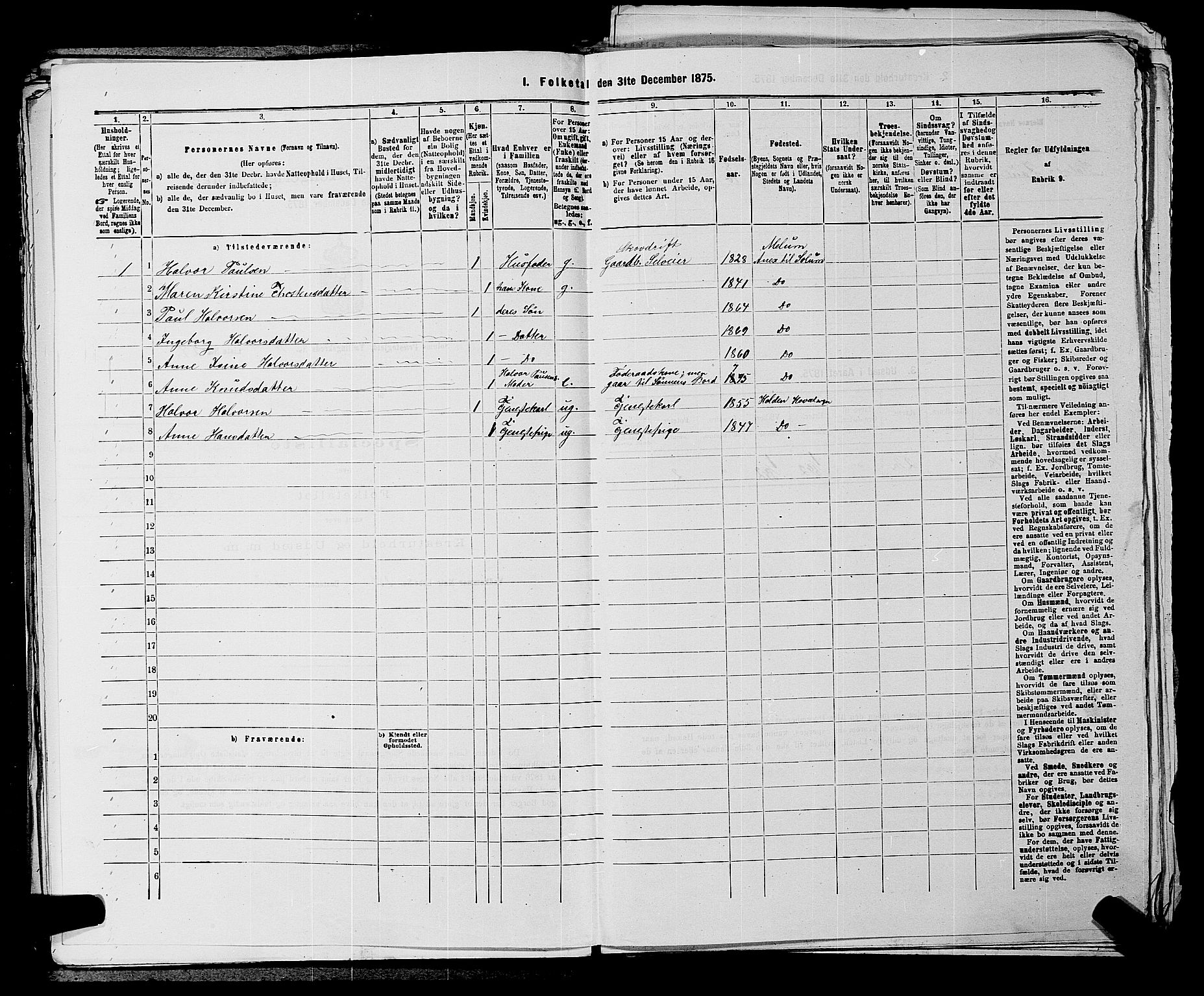 SAKO, 1875 census for 0818P Solum, 1875, p. 1520