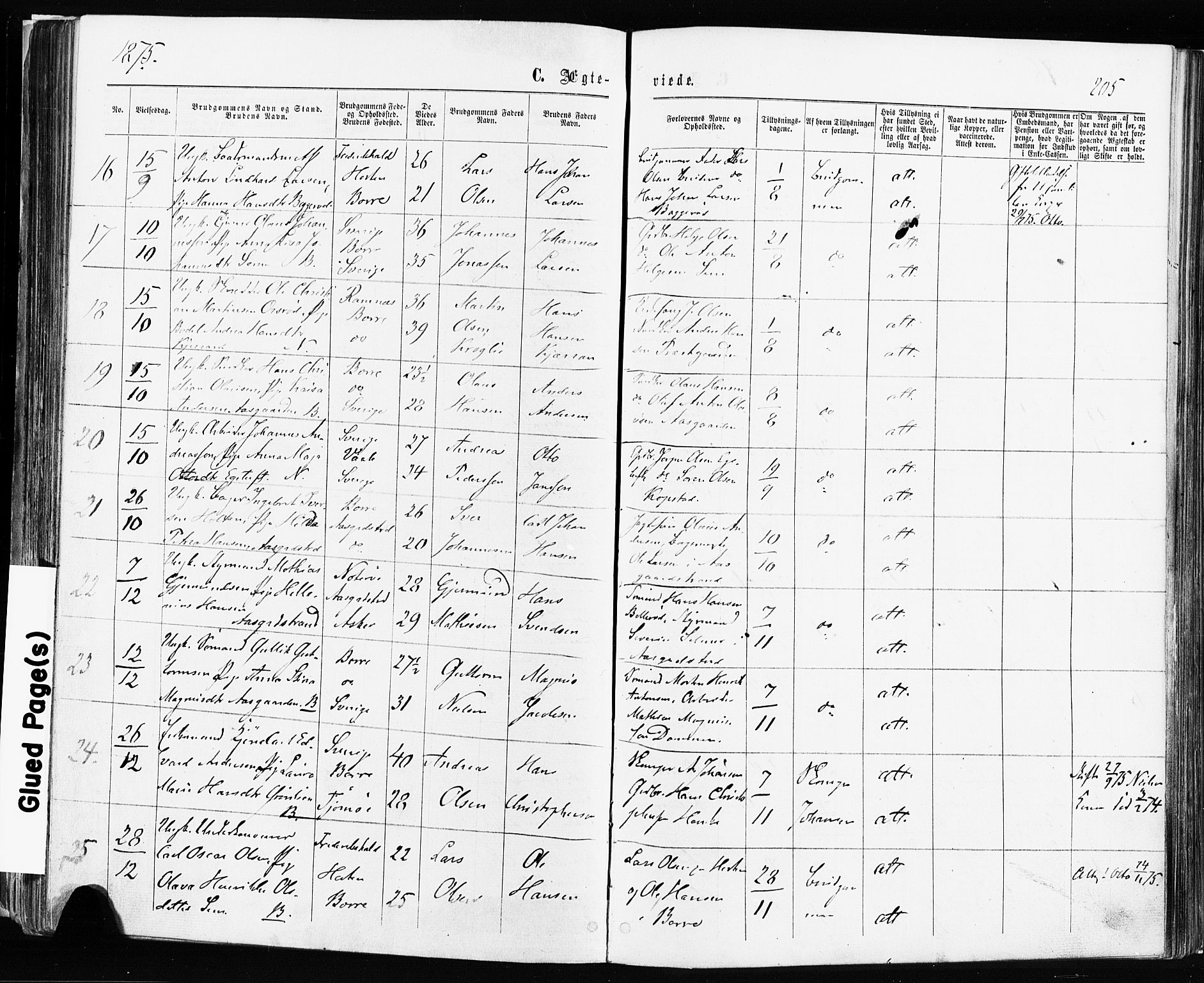 Borre kirkebøker, SAKO/A-338/F/Fa/L0008: Parish register (official) no. I 8, 1868-1877, p. 205