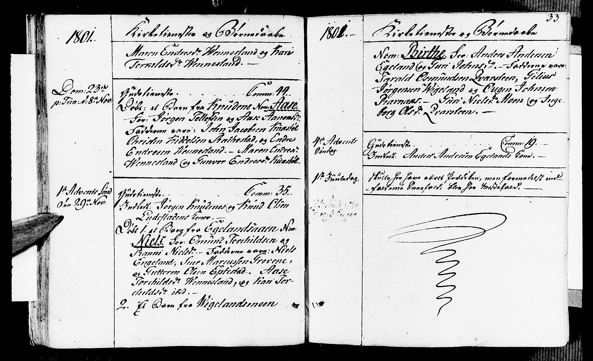 Vennesla sokneprestkontor, AV/SAK-1111-0045/Fa/Fab/L0002: Parish register (official) no. A 2, 1794-1834, p. 33