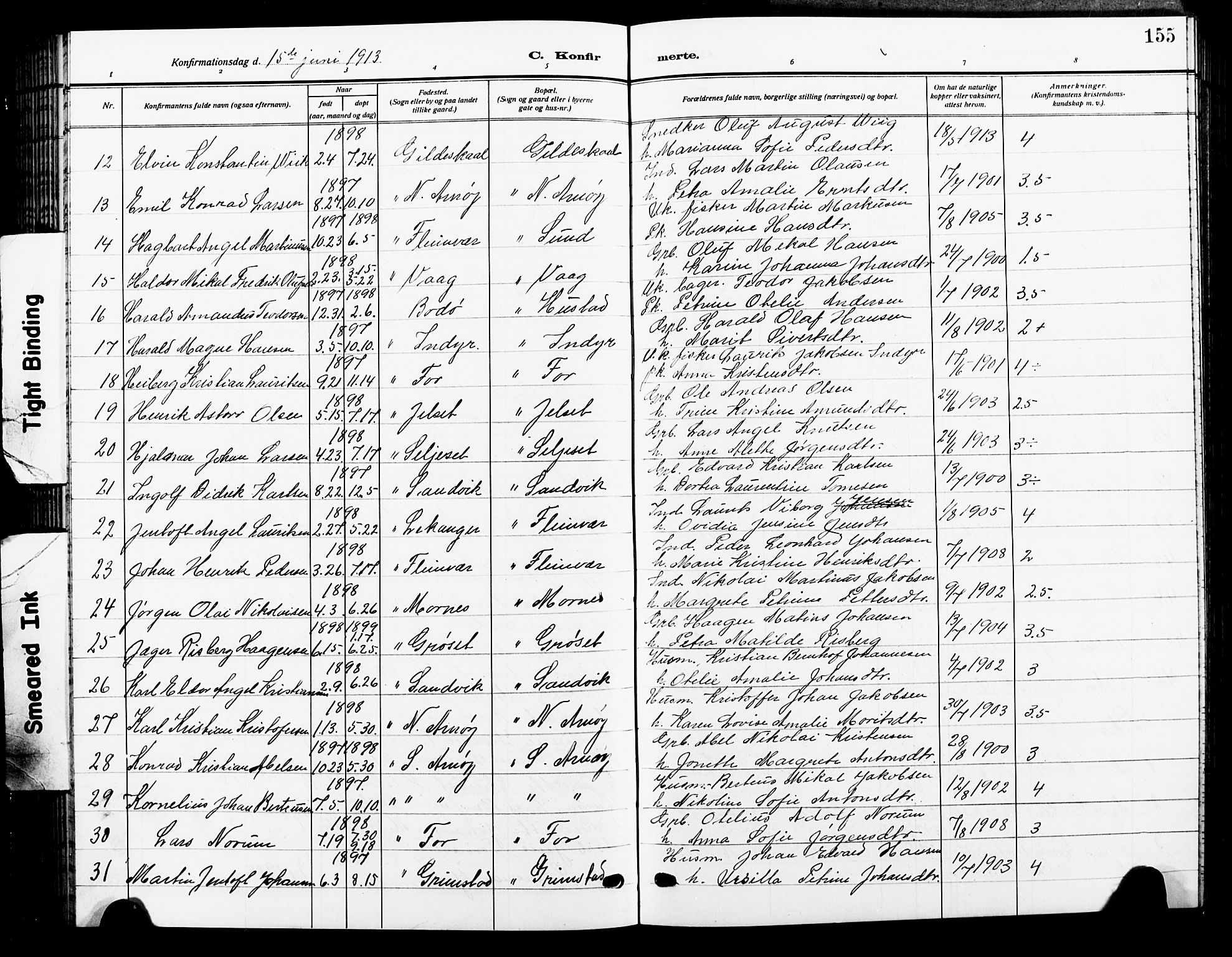 Ministerialprotokoller, klokkerbøker og fødselsregistre - Nordland, SAT/A-1459/805/L0110: Parish register (copy) no. 805C06, 1909-1924, p. 155