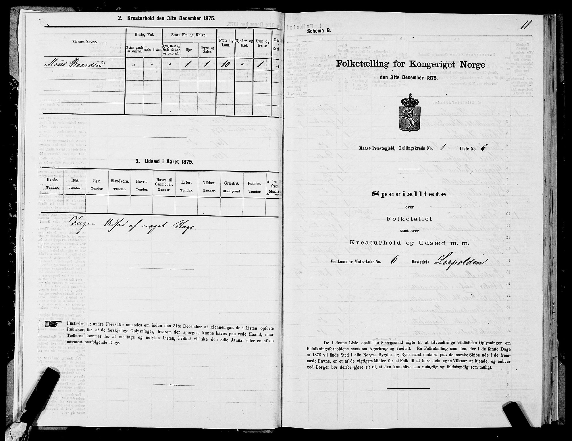 SATØ, 1875 census for 2018P Måsøy, 1875, p. 1011