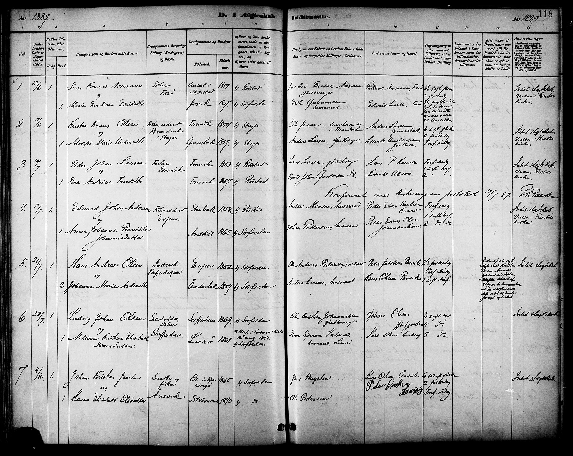 Ministerialprotokoller, klokkerbøker og fødselsregistre - Nordland, AV/SAT-A-1459/854/L0777: Parish register (official) no. 854A01 /1, 1883-1891, p. 118