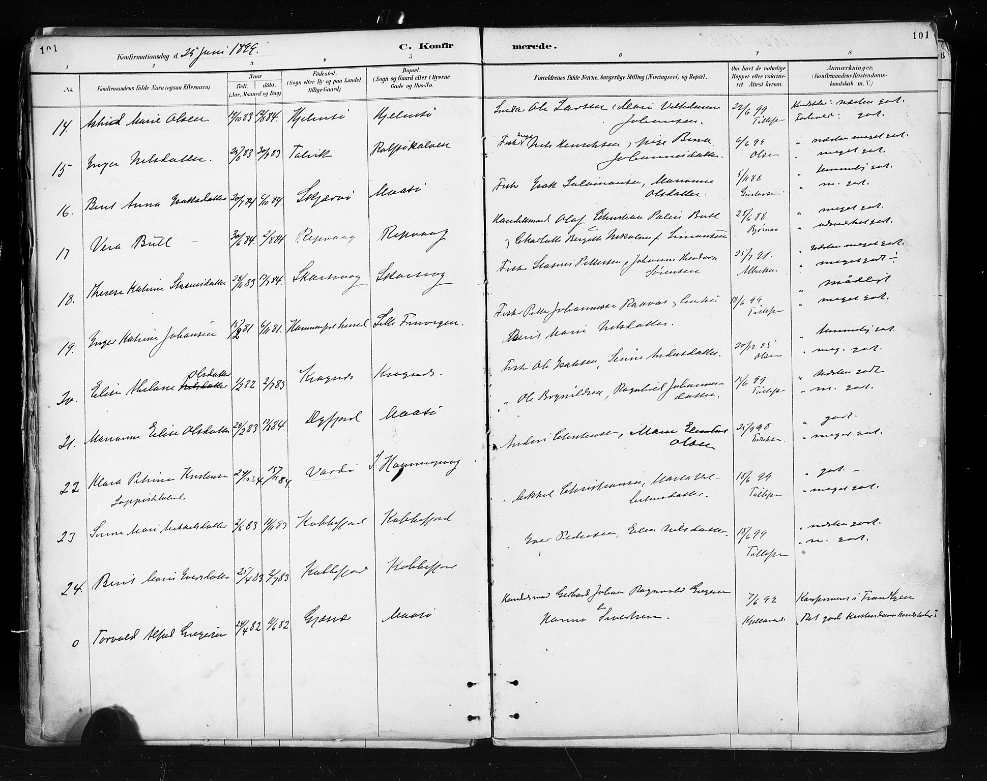 Måsøy sokneprestkontor, AV/SATØ-S-1348/H/Ha/L0005kirke: Parish register (official) no. 5, 1892-1902, p. 101