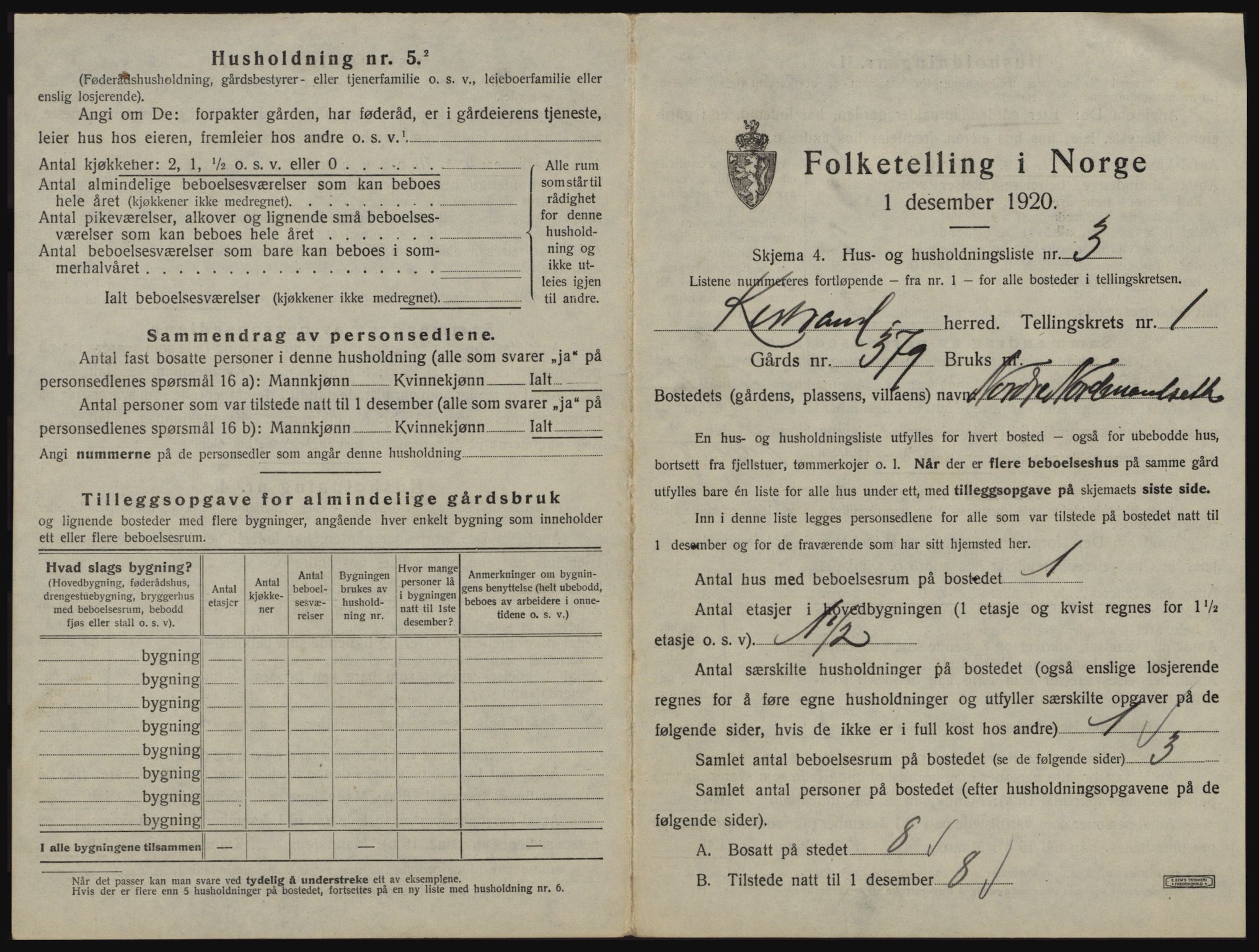 SATØ, 1920 census for Kistrand, 1920, p. 38